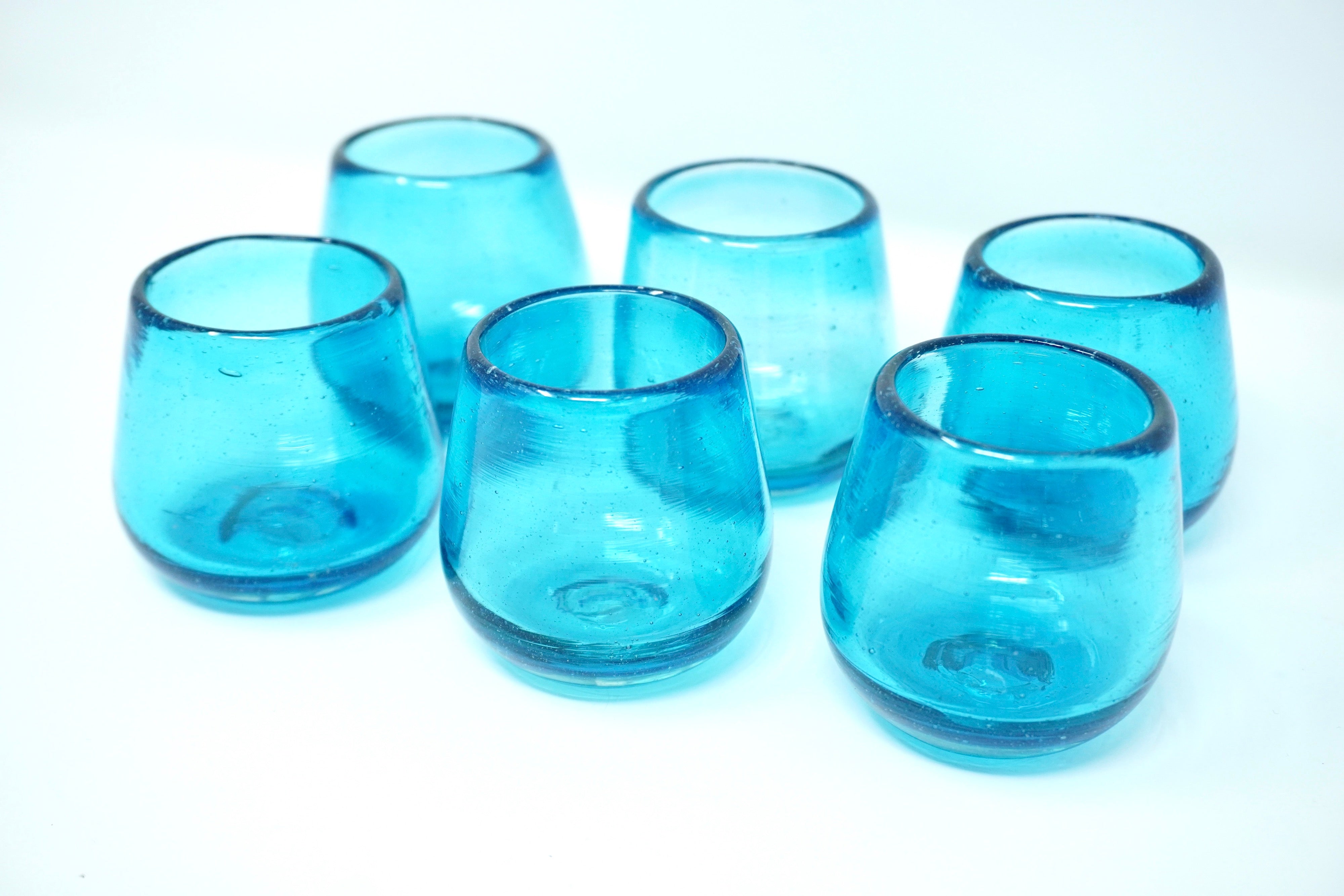 Turquesa stemless | Set de 6 tequileros de vidrio soplado