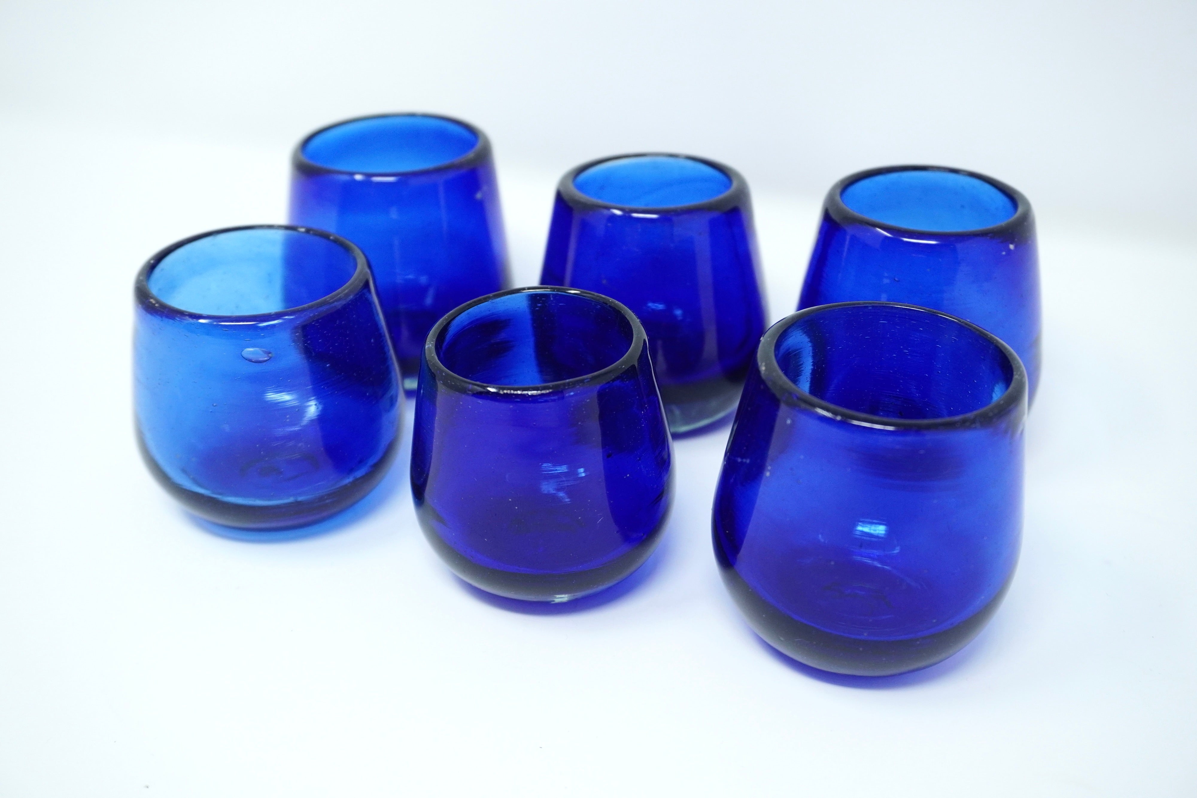 Cobalto stemless | Set de 6 tequileros de vidrio soplado