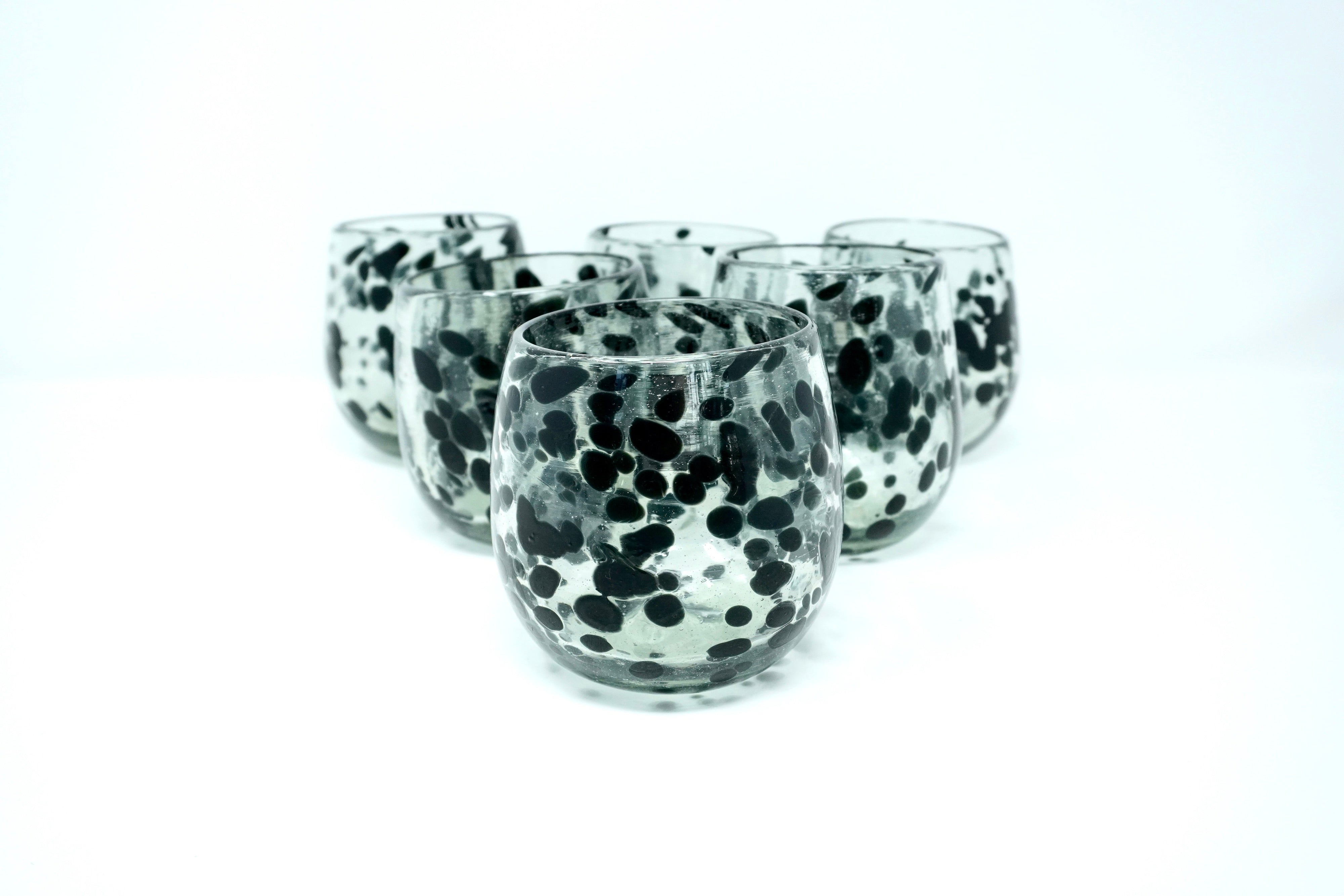 Punto negro stemless | Set de 6 vasos de vidrio soplado