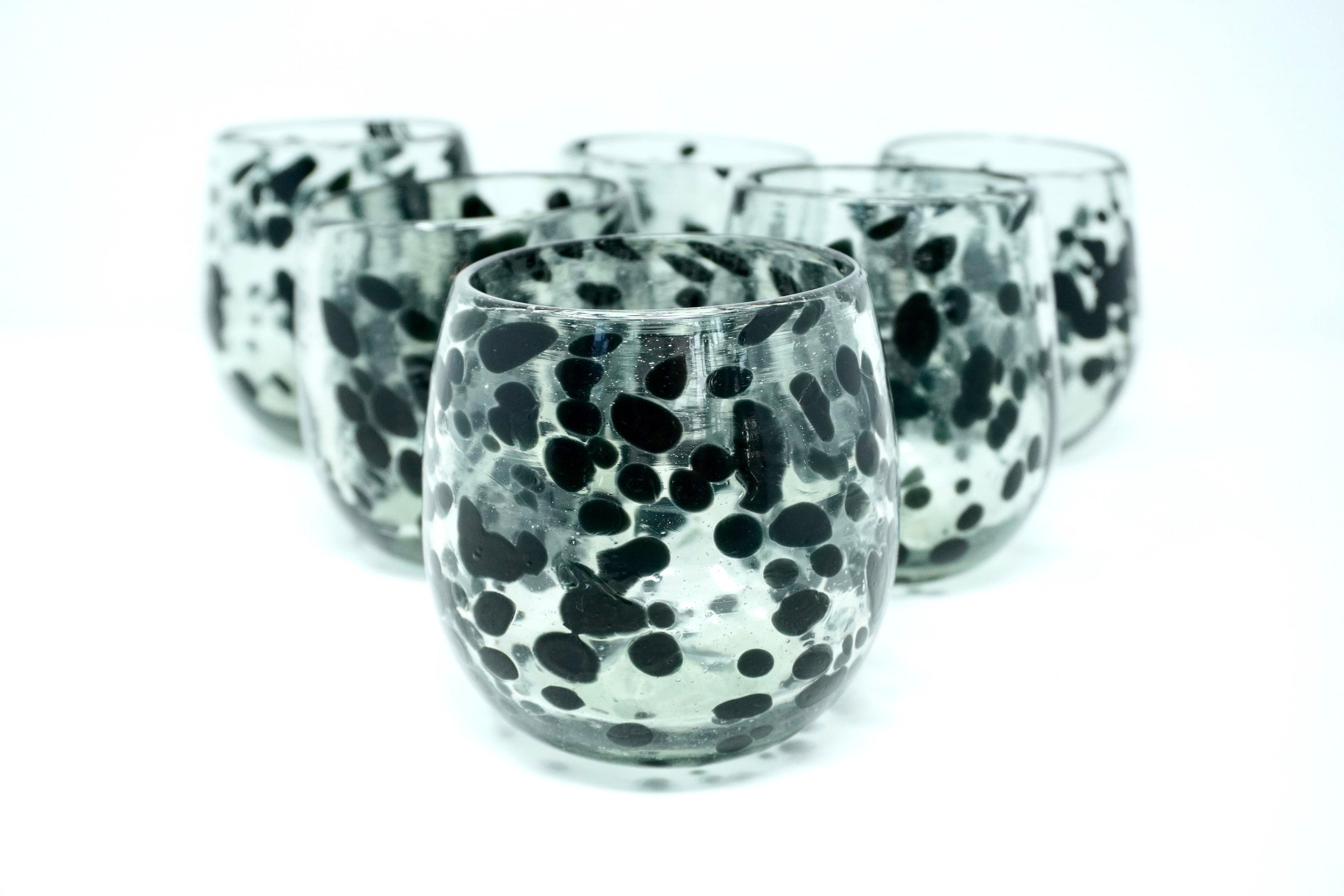 Punto negro stemless | Set de 6 vasos de vidrio soplado