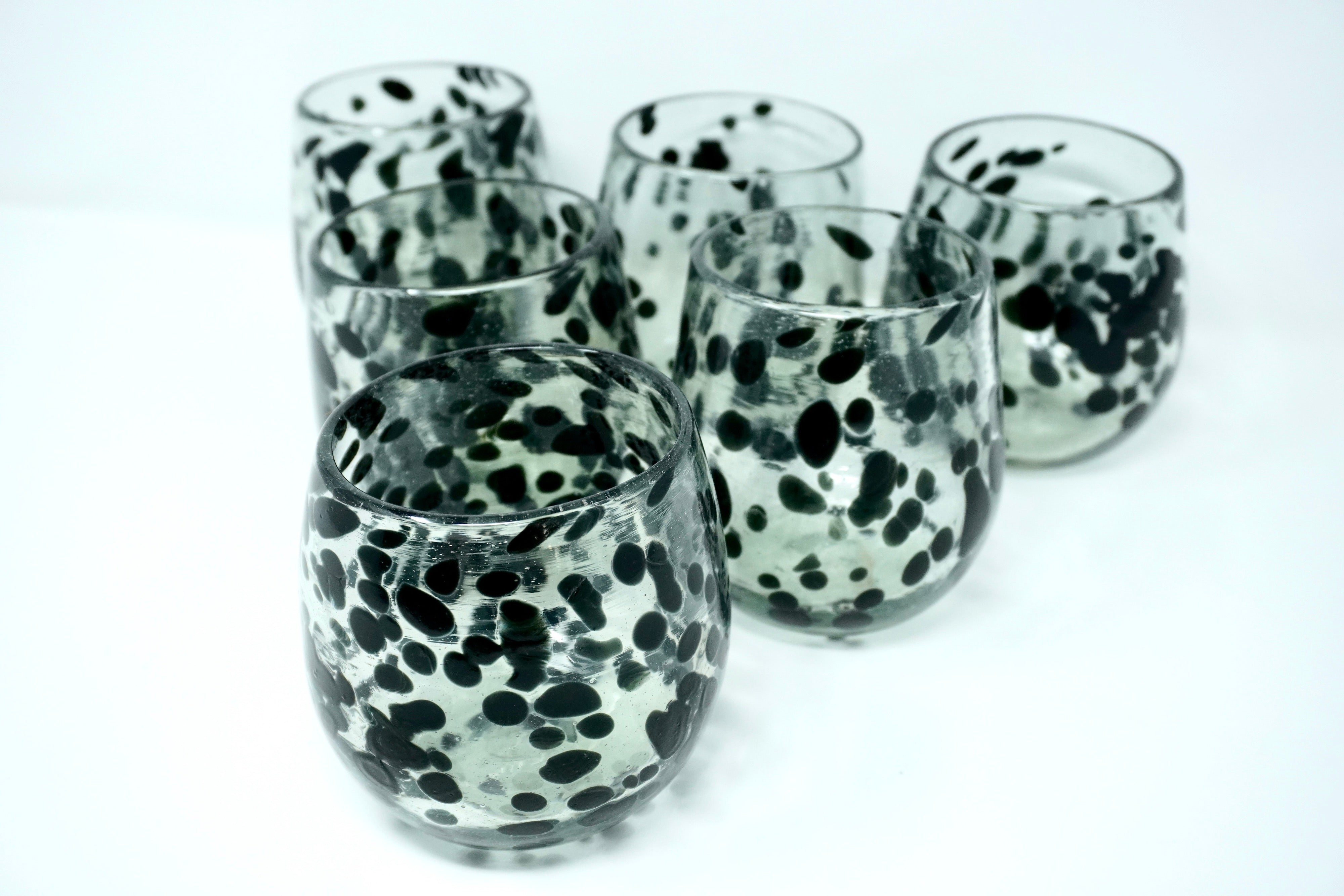 Punto negro stemless | Set de 6 vasos de vidrio soplado