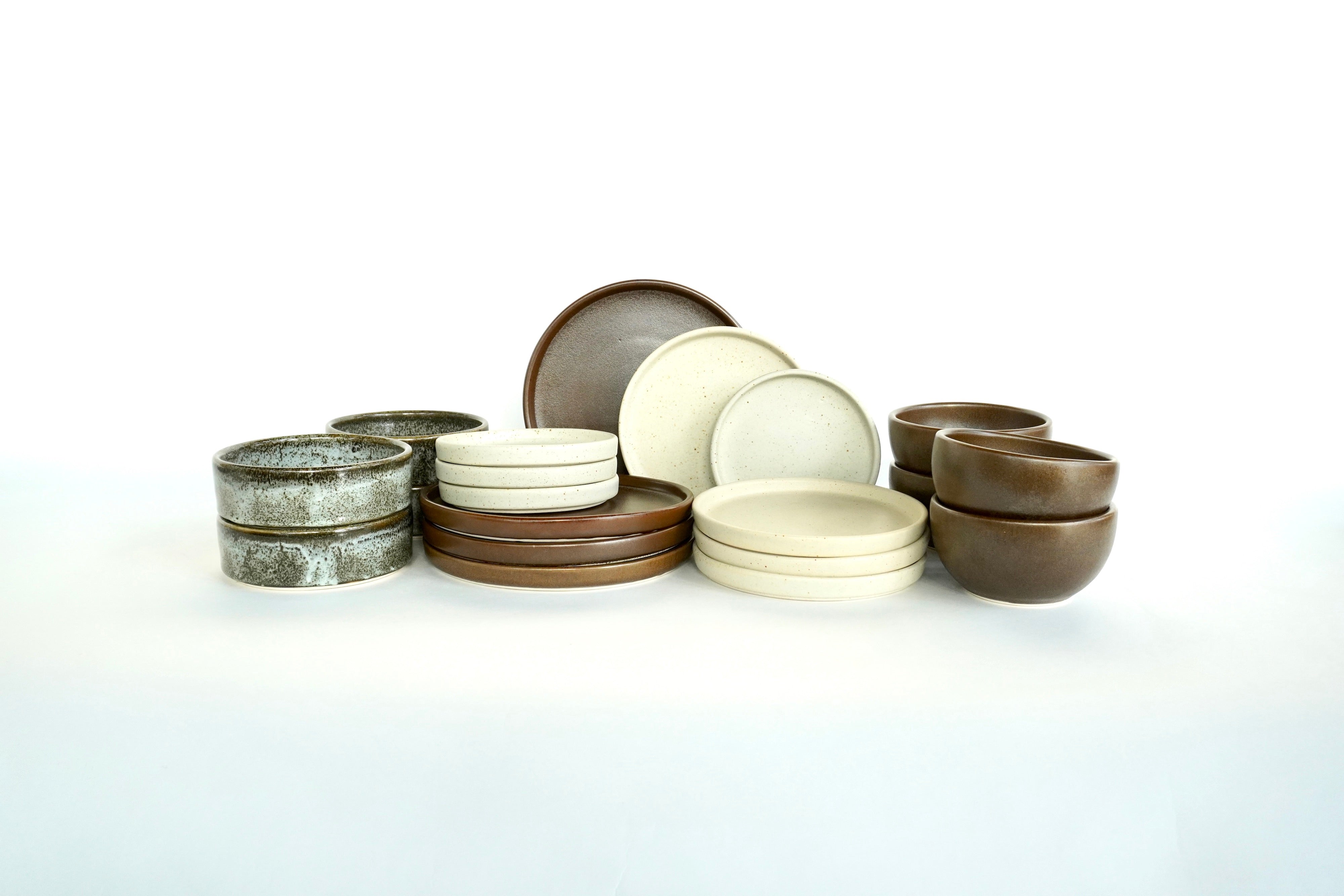 Mixta Café mate, Arena blanca & Bio | Set de vajilla línea rústica 20 piezas para 4 personas