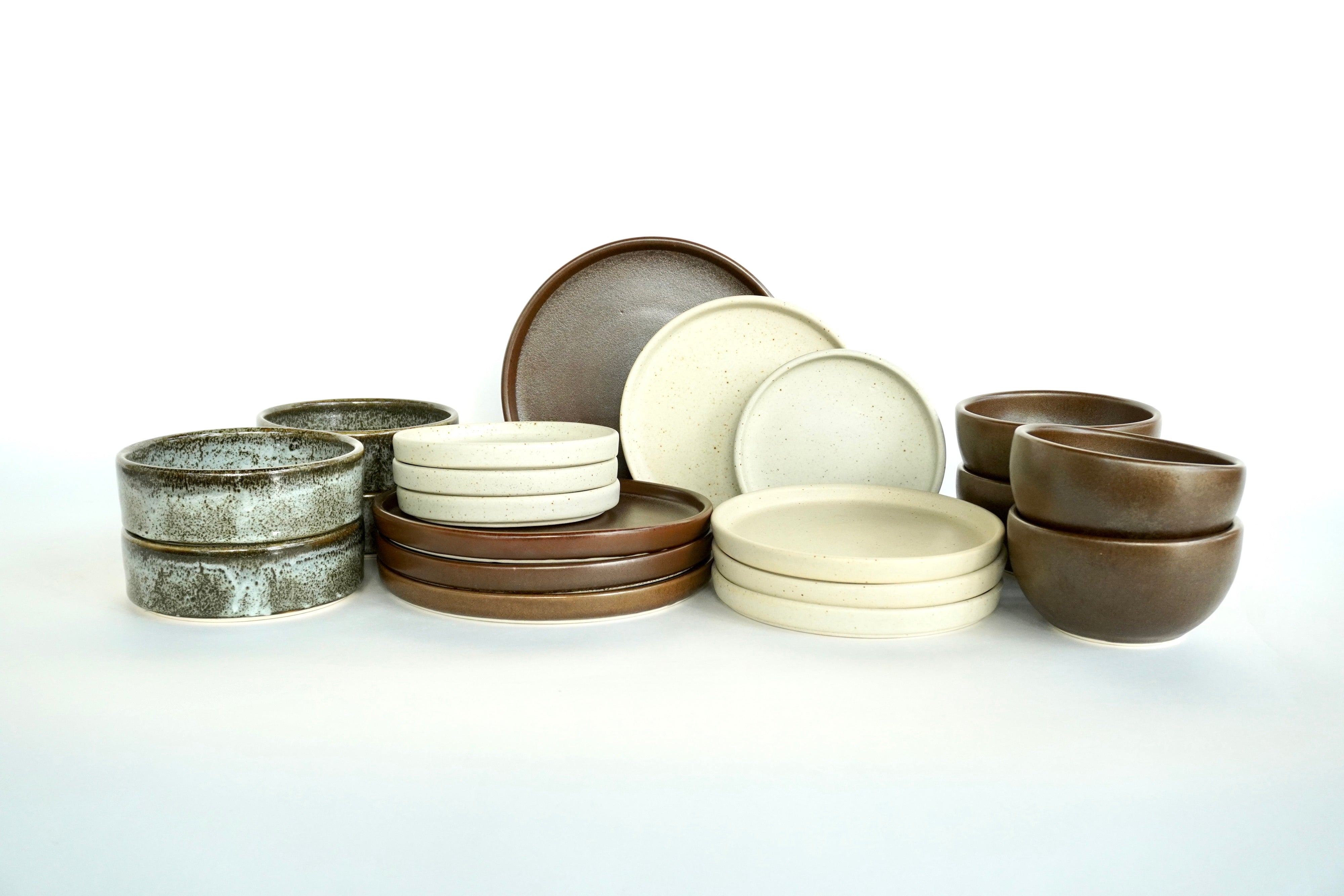Mixta Café mate, Arena blanca & Bio | Set de vajilla línea rústica 20 piezas para 4 personas