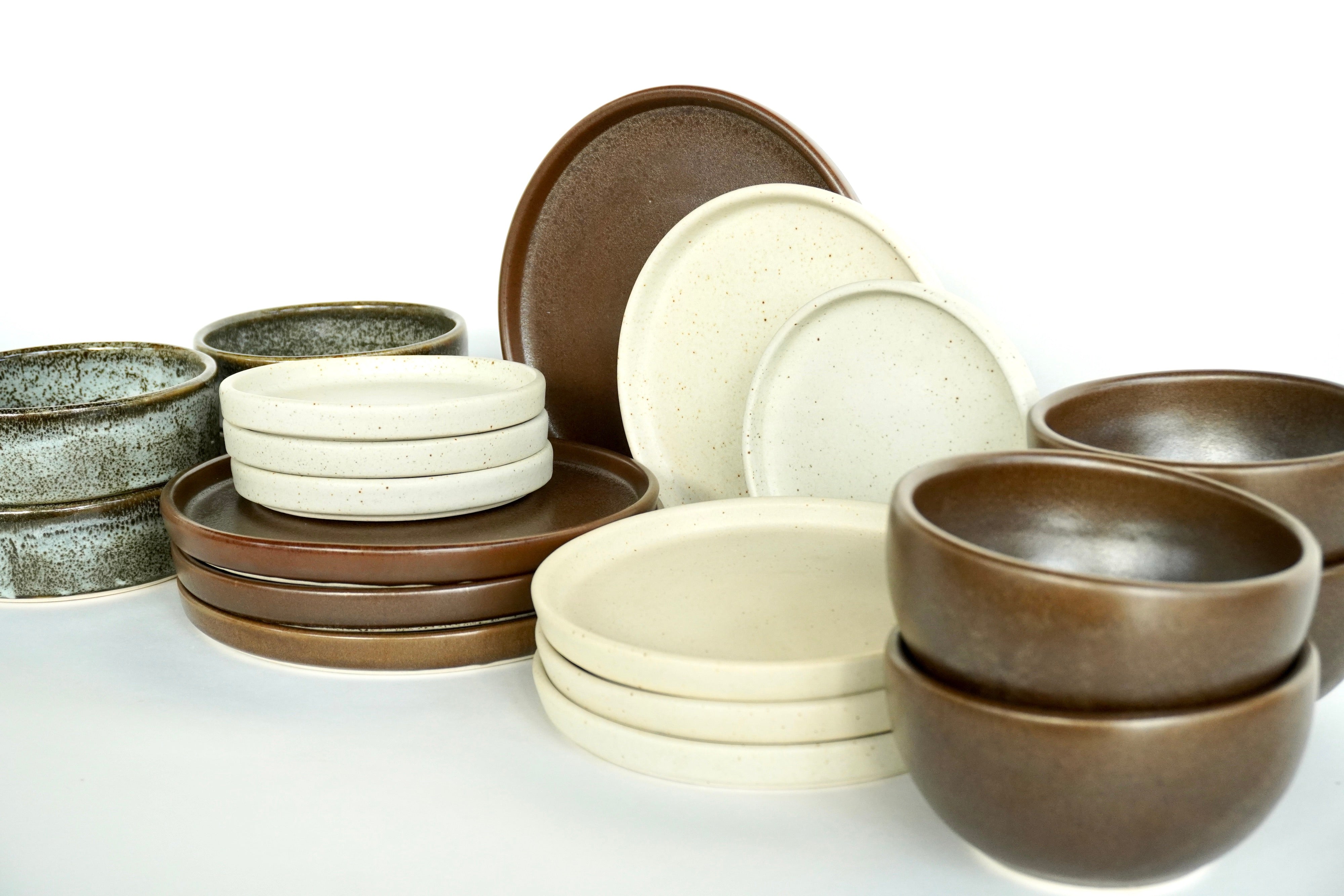 Mixta Café mate, Arena blanca & Bio | Set de vajilla línea rústica 20 piezas para 4 personas