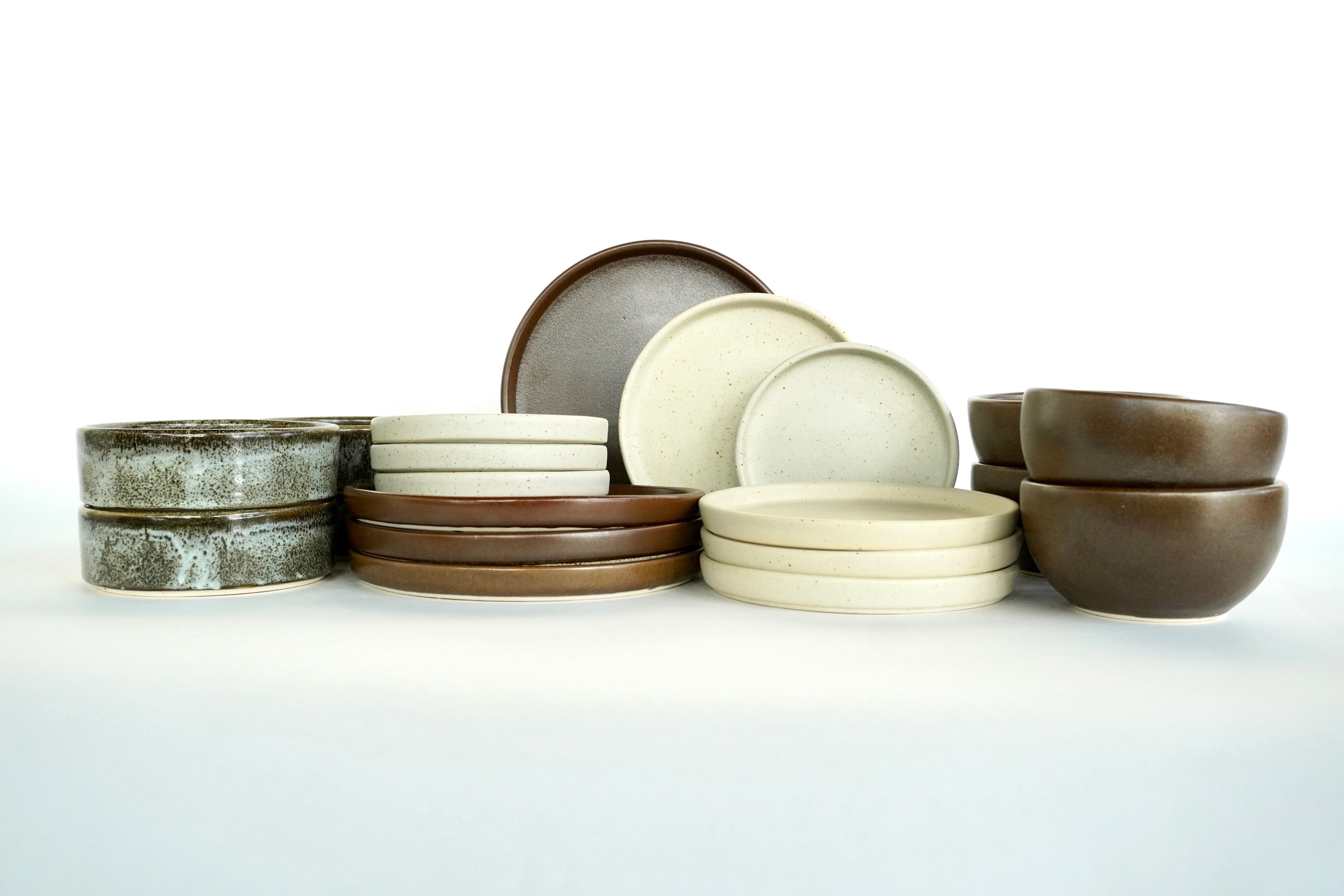Mixta Café mate, Arena blanca & Bio | Set de vajilla línea rústica 20 piezas para 4 personas