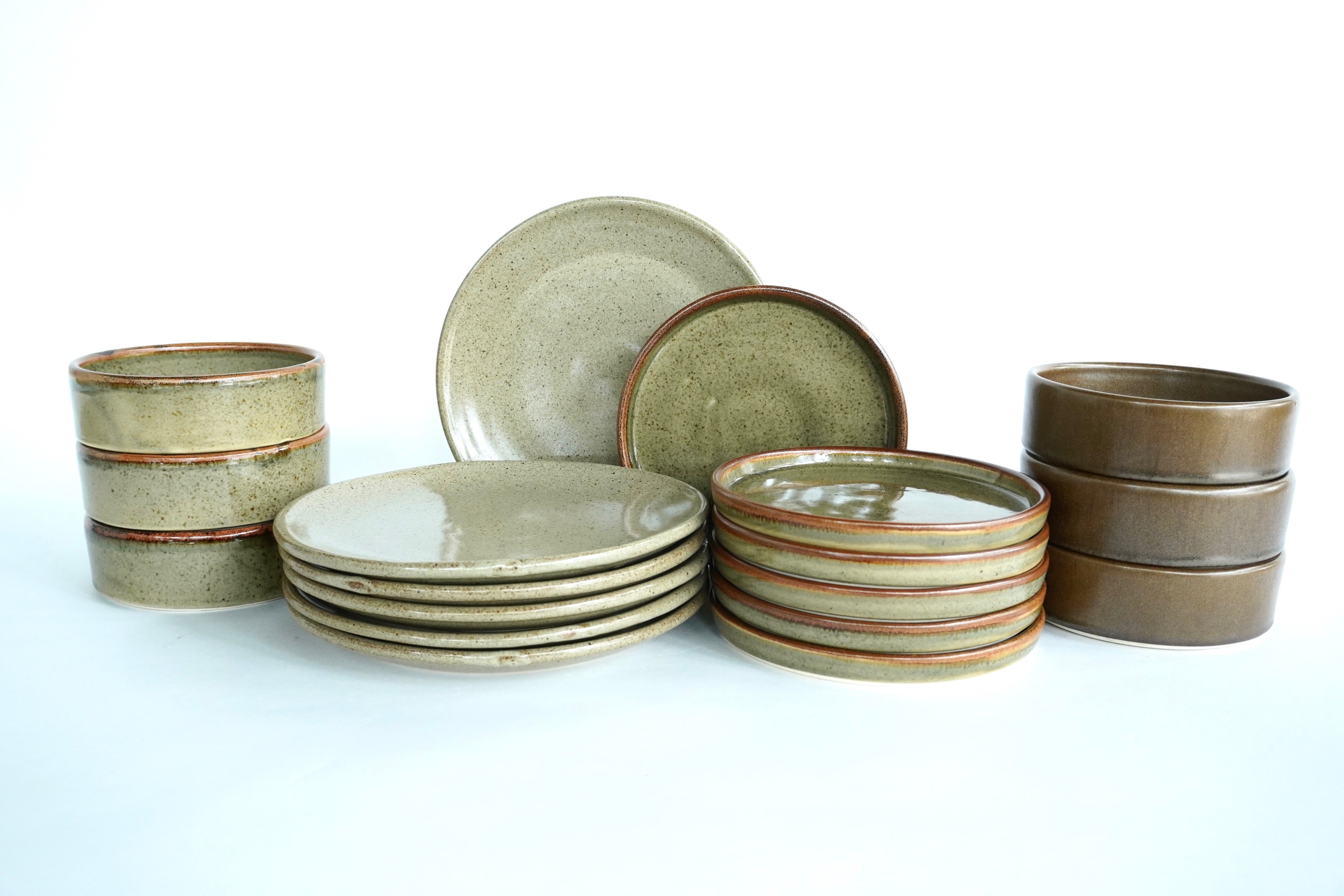 Mixta Caoba liso, Caoba & Café mate | Set de vajilla básica línea rústica para 6 personas