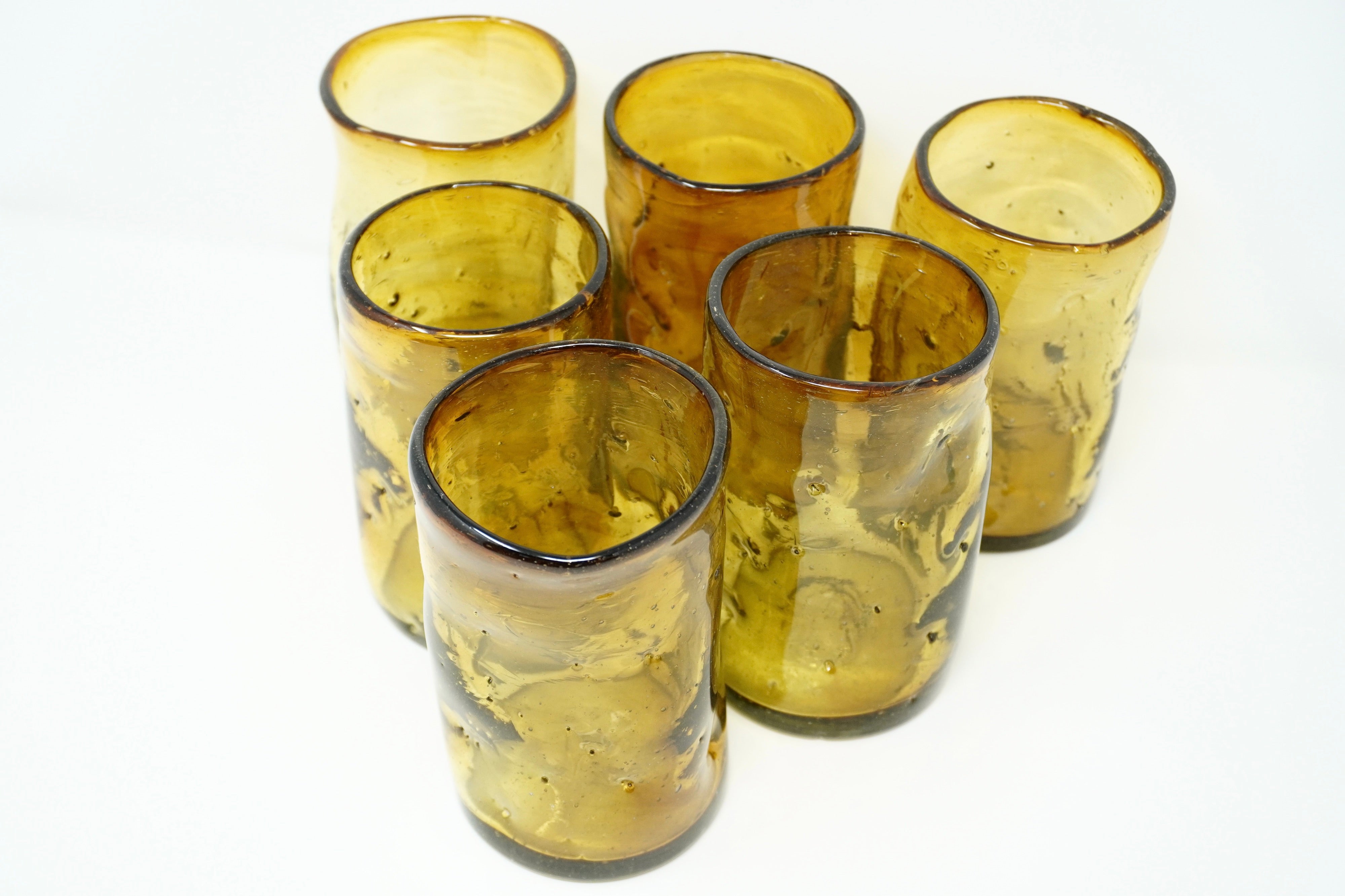 Ambar amartillado altos | Set de 6 vasos de vidrio soplado