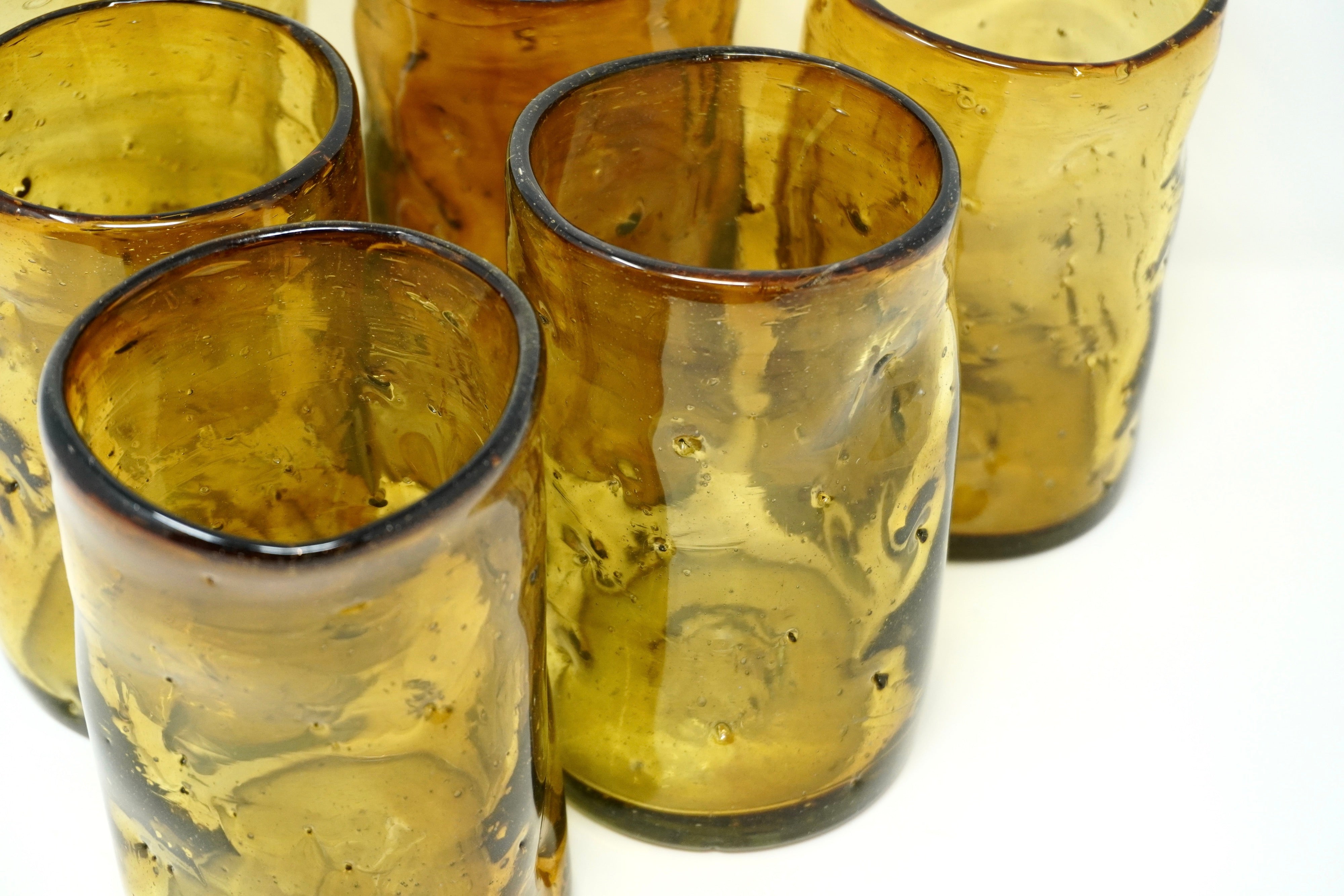 Ambar amartillado altos | Set de 6 vasos de vidrio soplado