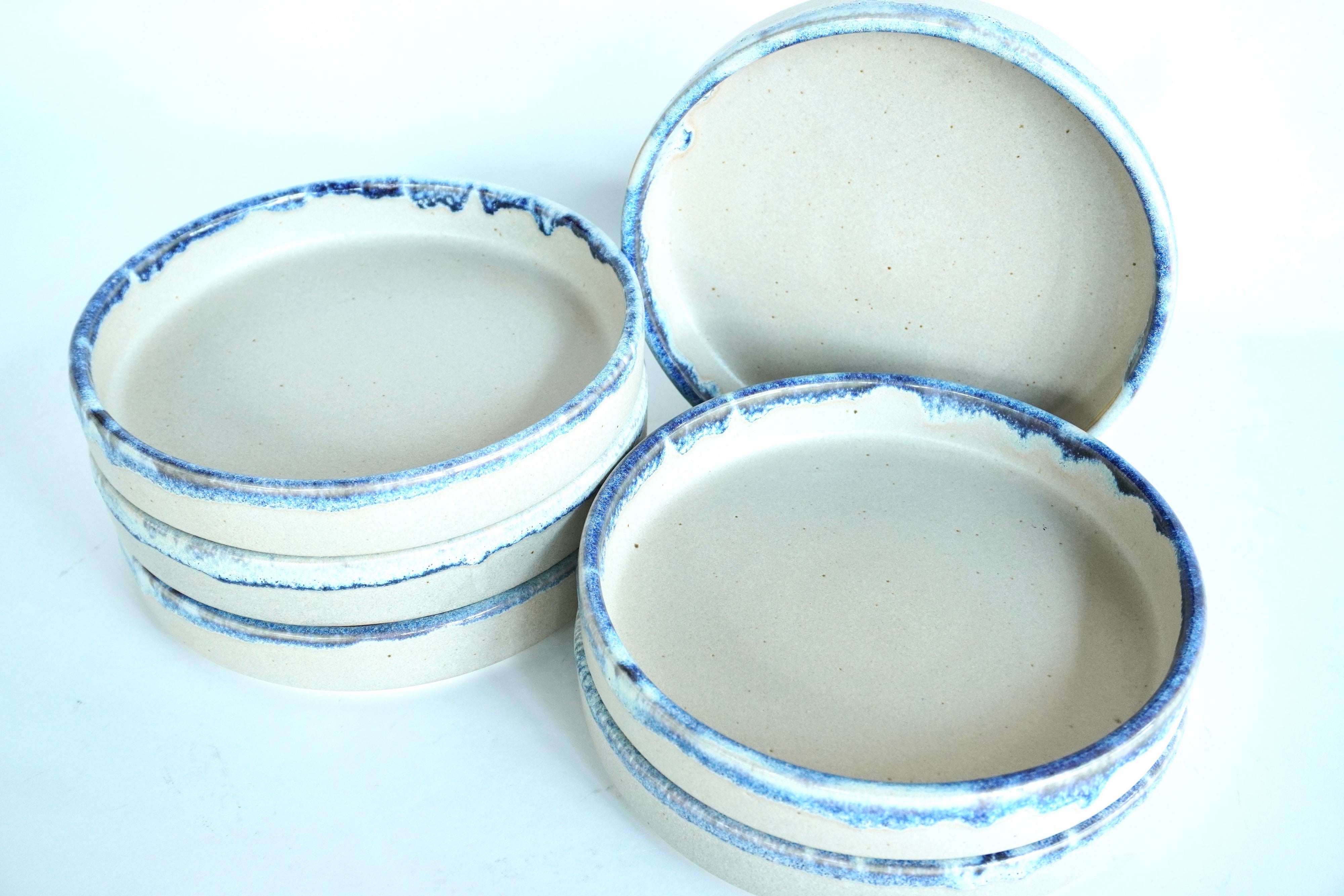 Arena blanca con orilla iris | Set de 6 platos medios Ø 22 cm - pared 4 cm línea rústica