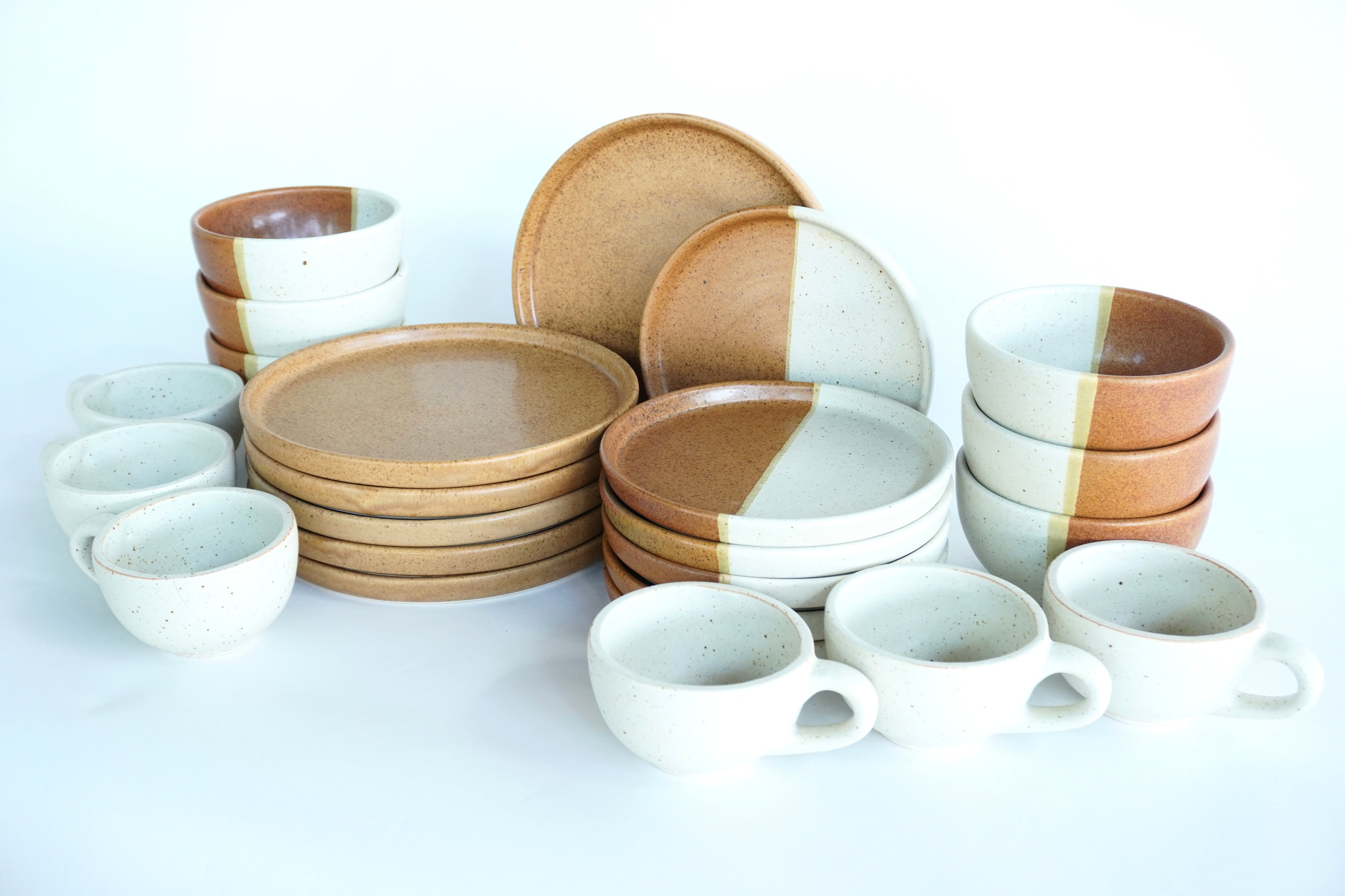 Ladrillo & Arena blanca | Set de vajilla línea rústica para 6 personas (con consomeros)