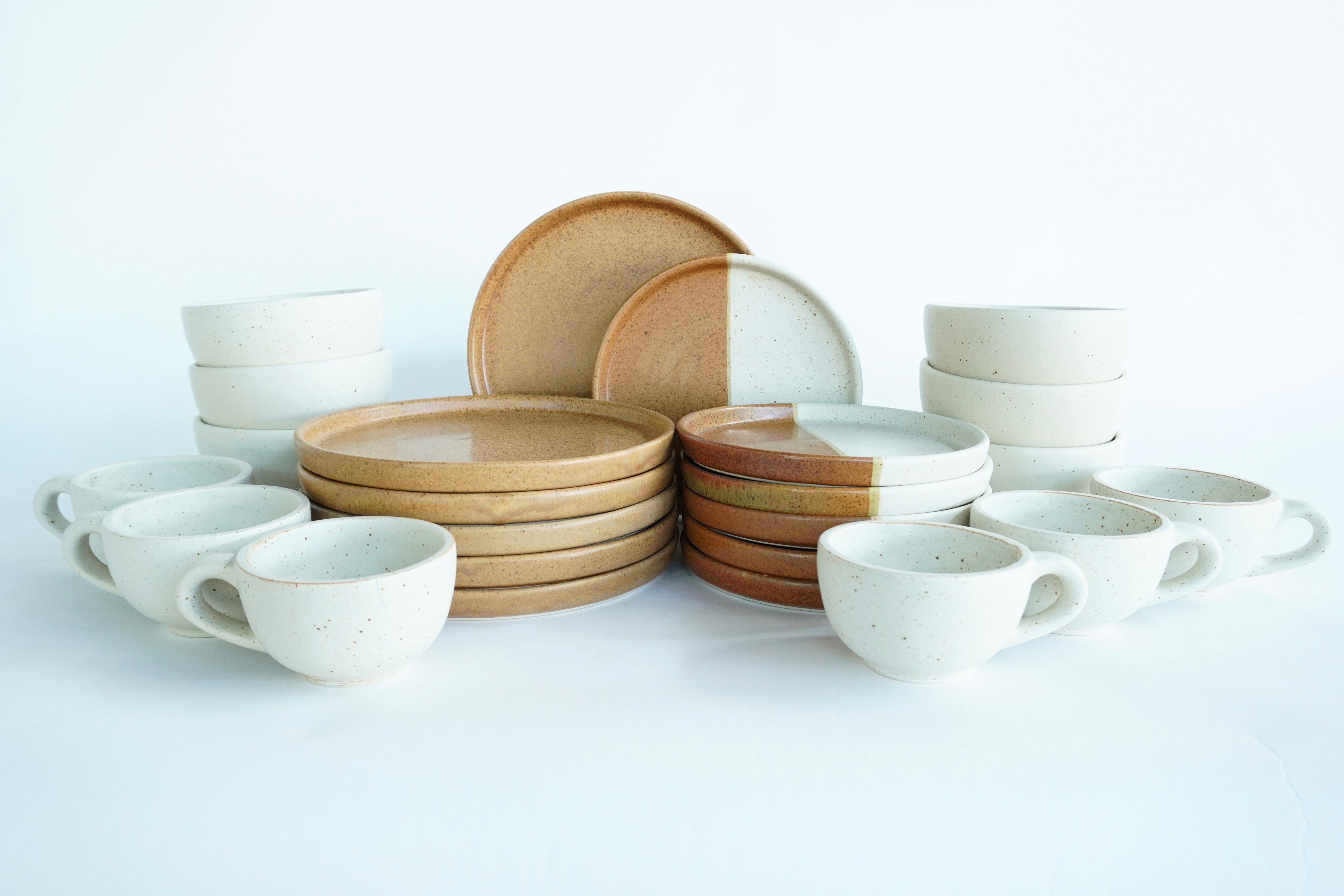 Ladrillo & Arena blanca | Set de vajilla línea rústica para 6 personas (con consomeros arena blanca)