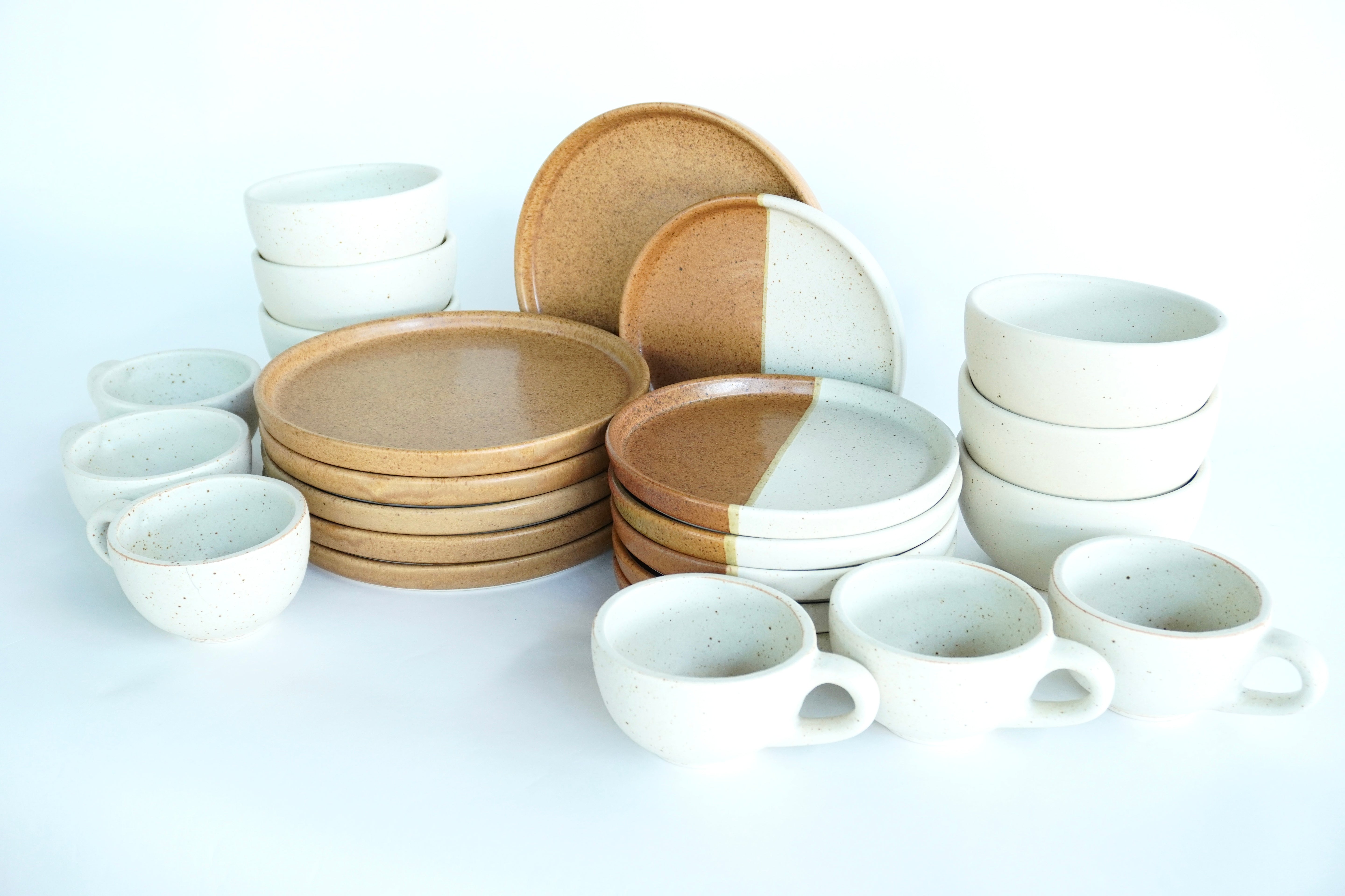 Ladrillo & Arena blanca | Set de vajilla línea rústica para 6 personas (con consomeros arena blanca)