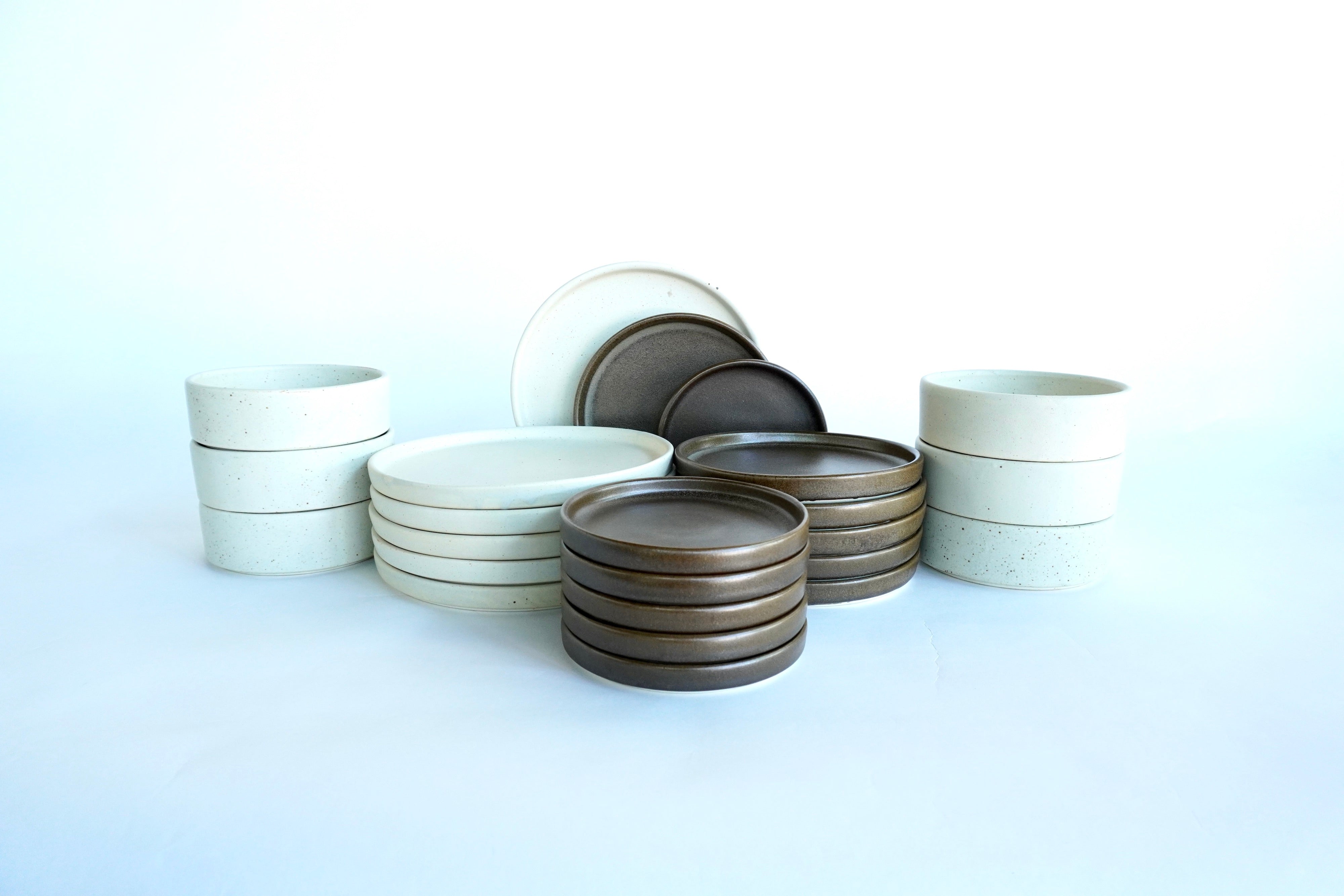Arena blanca & Café mate | Set de vajilla línea rústica para 6 personas