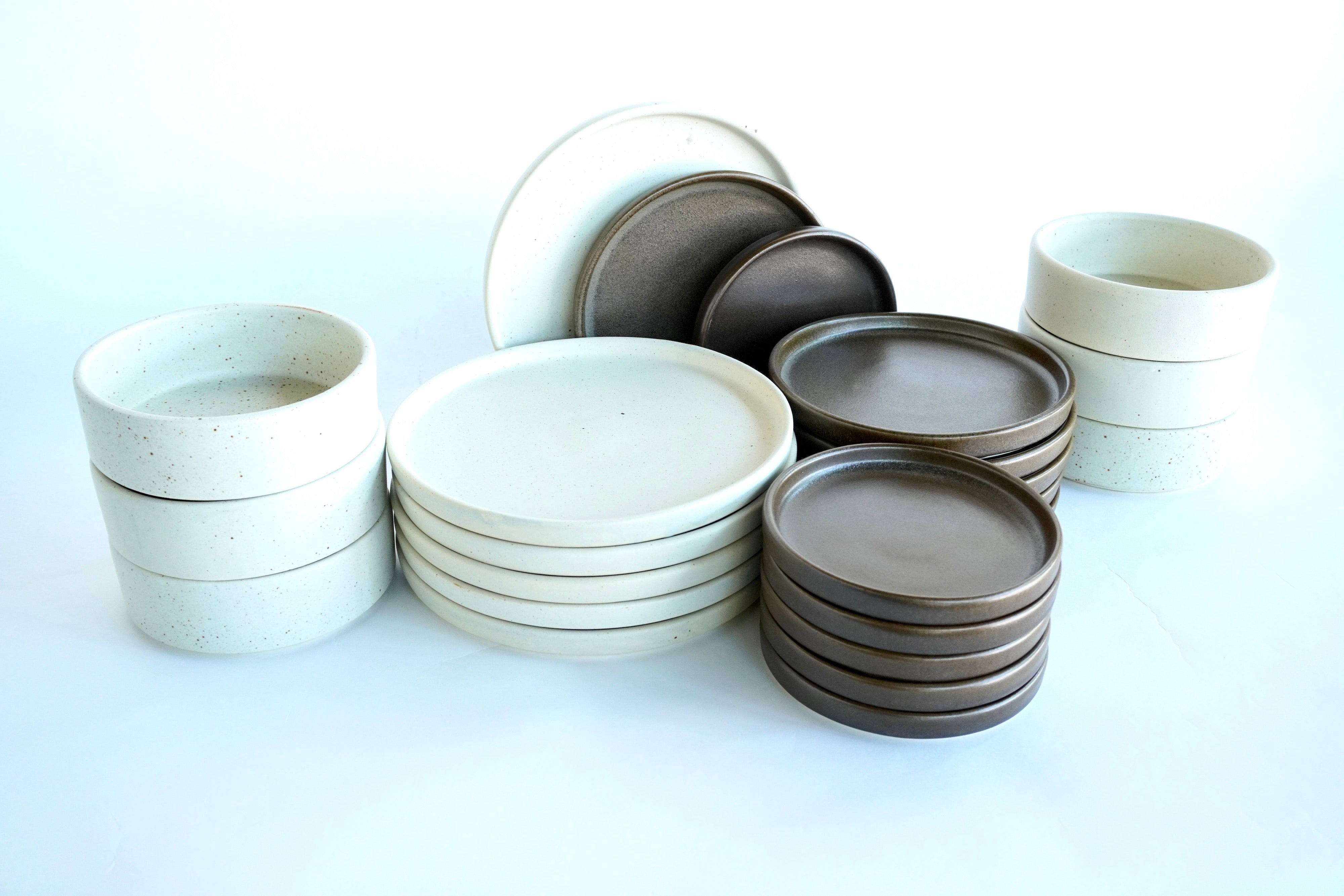 Arena blanca & Café mate | Set de vajilla línea rústica para 6 personas