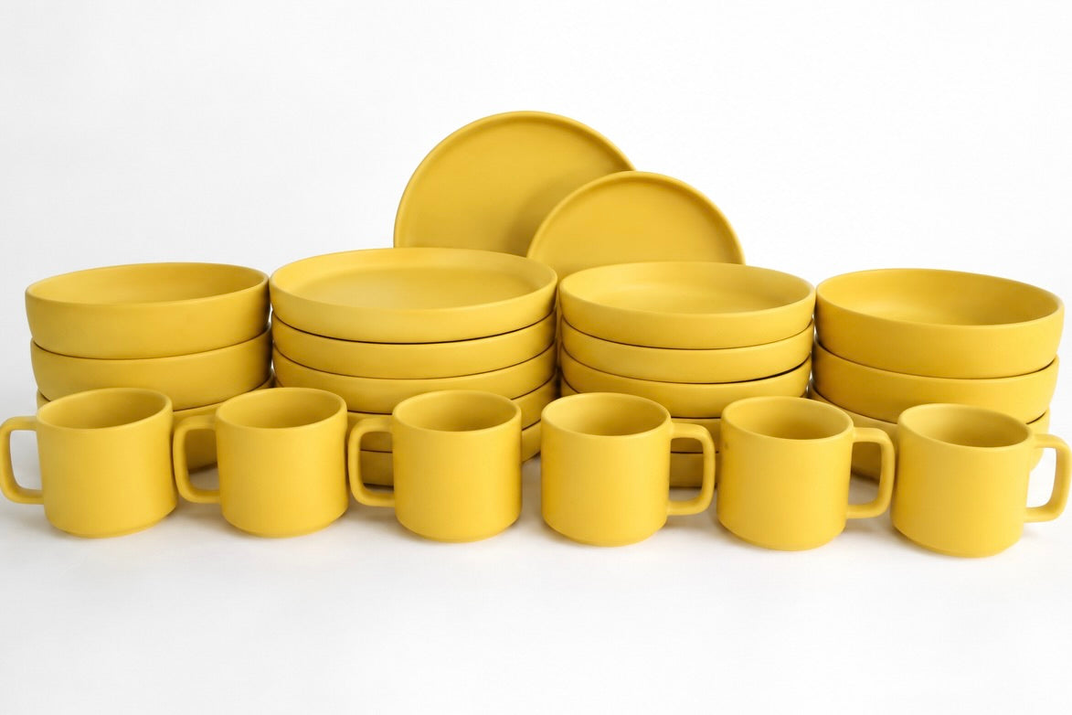 Itzea mate | Set de vajilla línea clásica para 6 personas (con platos trinche & bowls con pared)