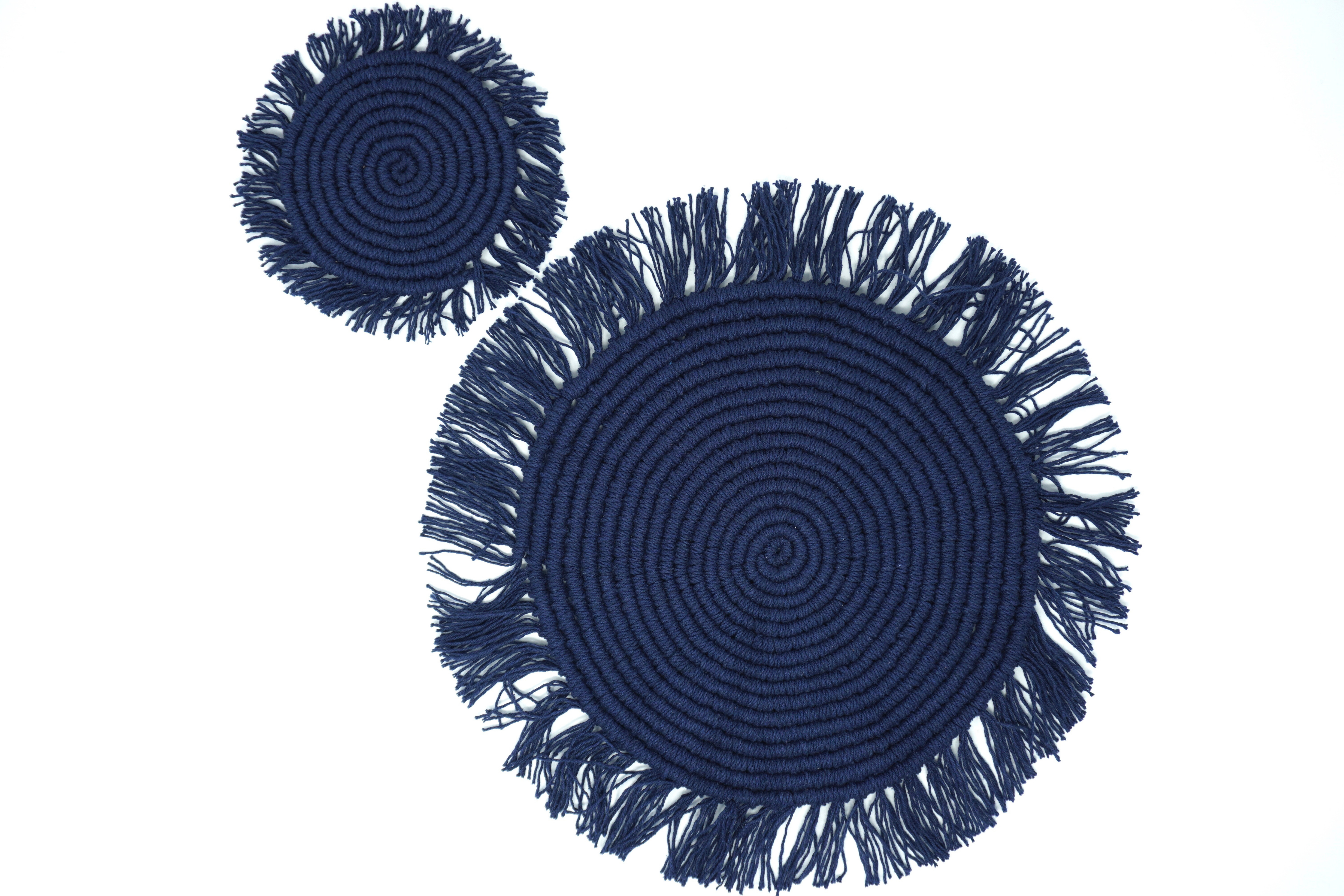 Macramé Índigo Set de Manteles & Portavasos para 6 Personas