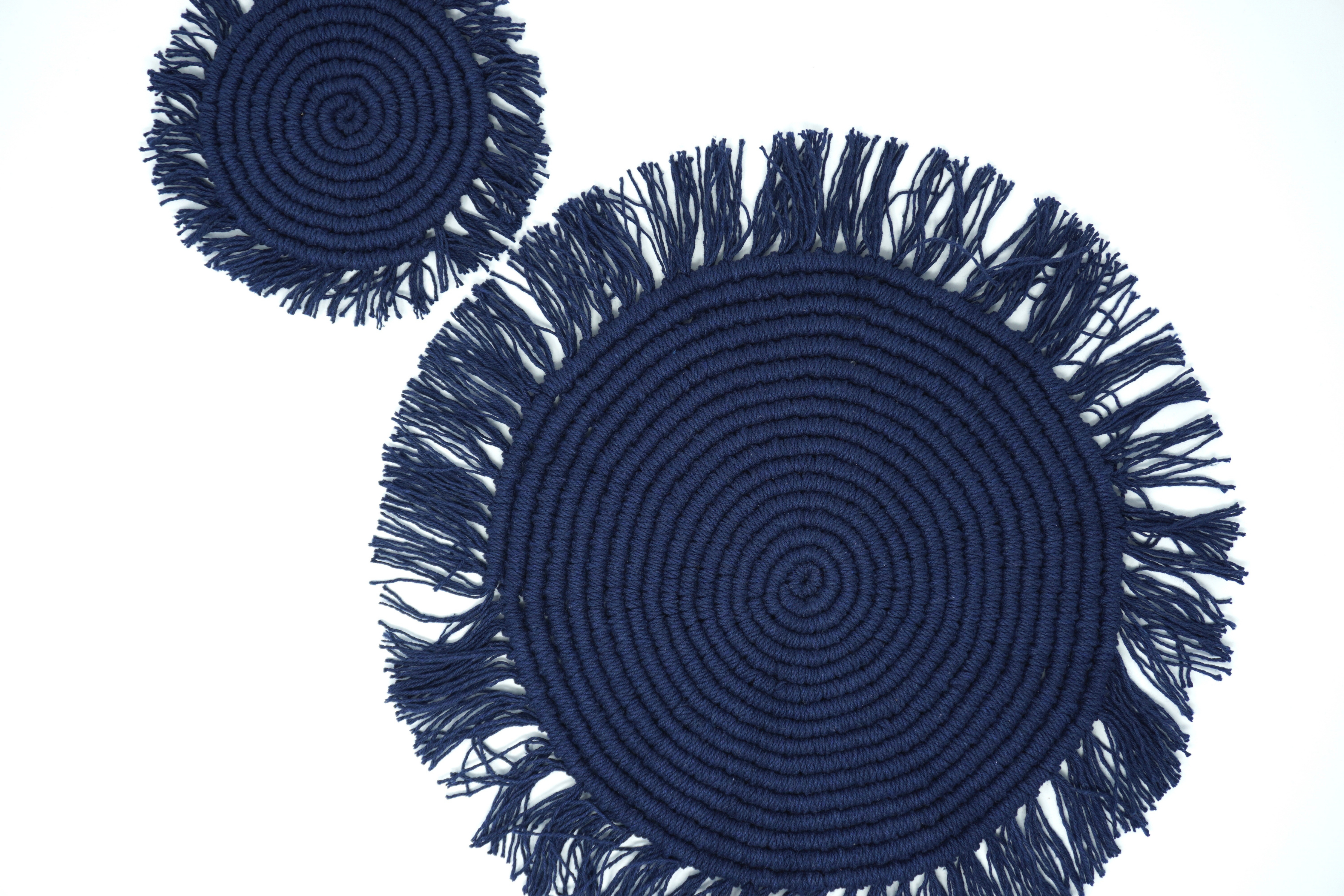 Macramé Índigo Set de Manteles & Portavasos para 6 Personas