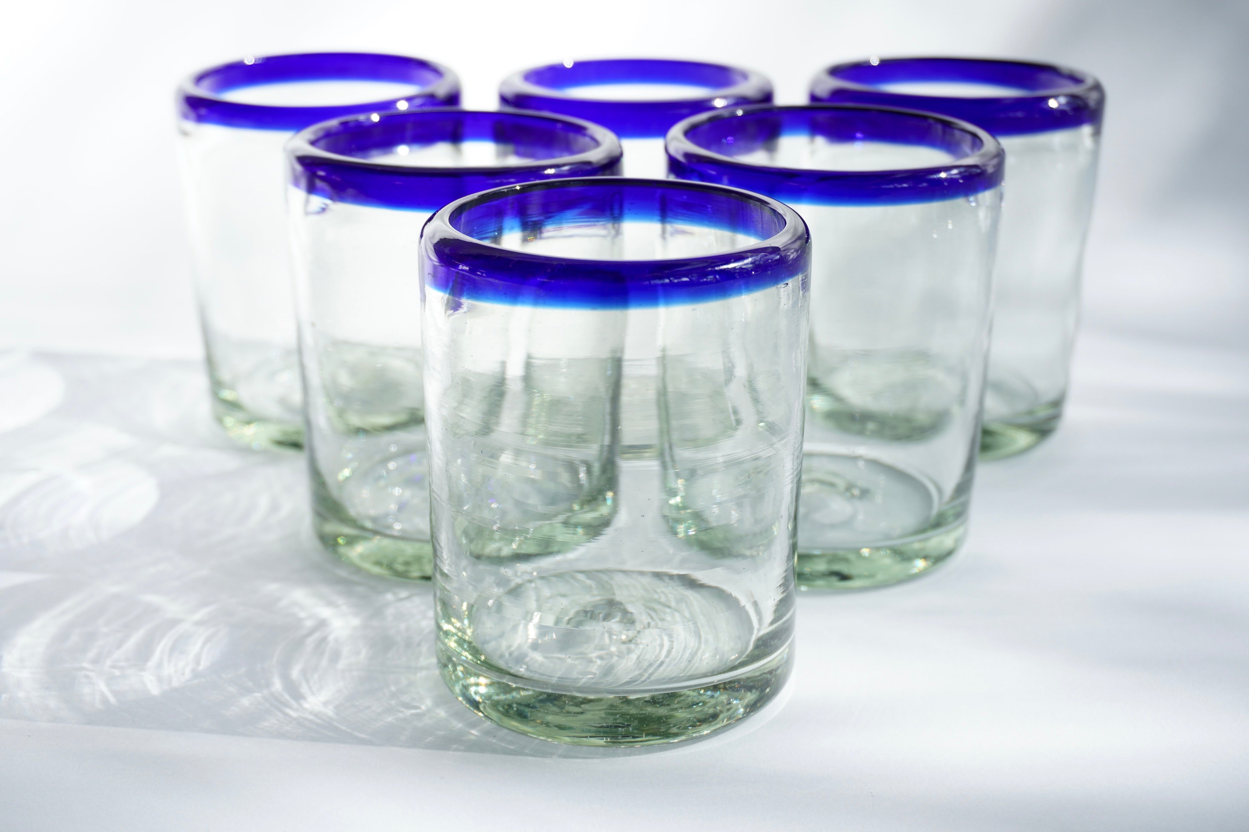 Orilla cobalto | Set de 6 vasos de vidrio soplado