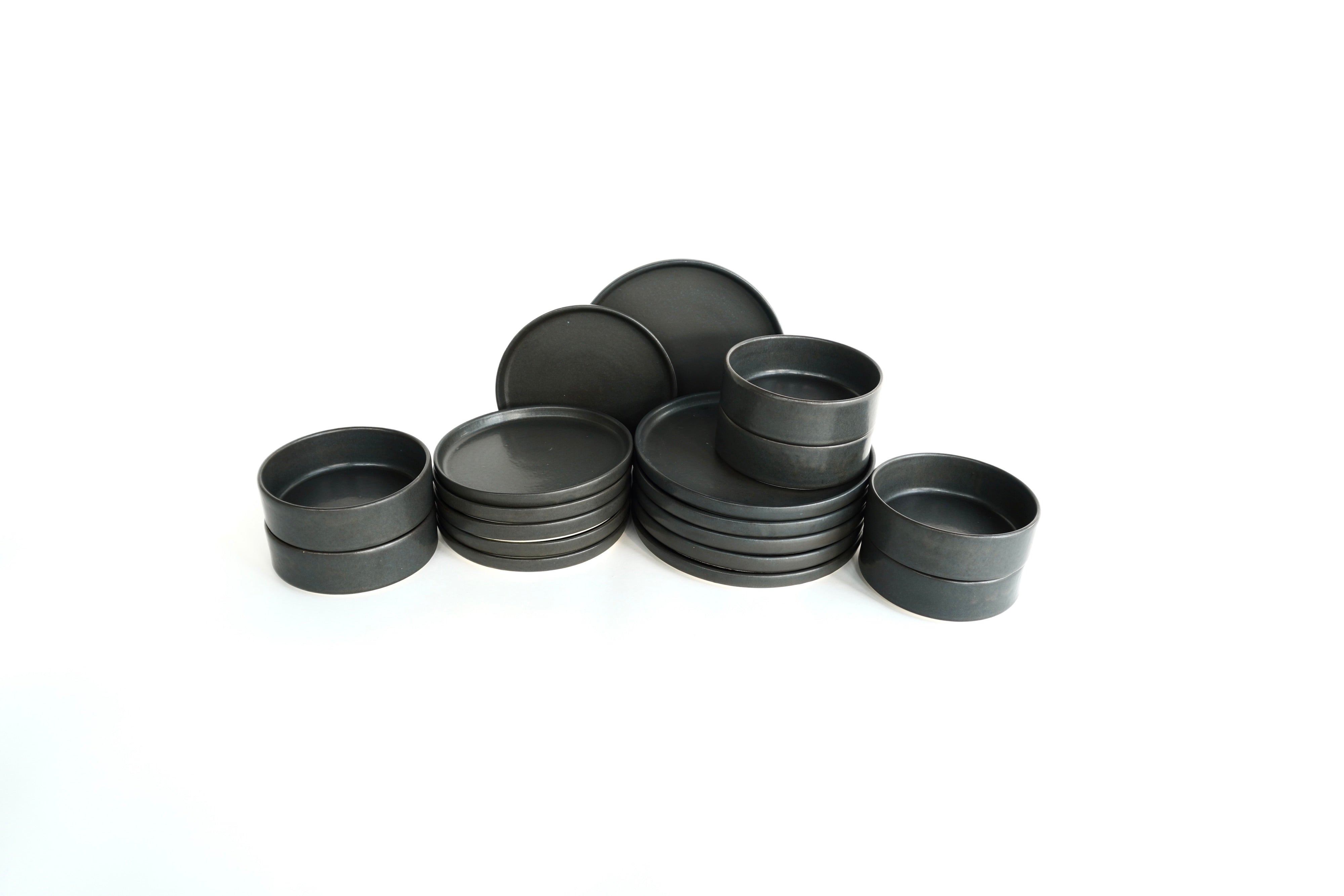 Piedra Negra Set de Vajilla Sencillo Con Pared para 6 Personas