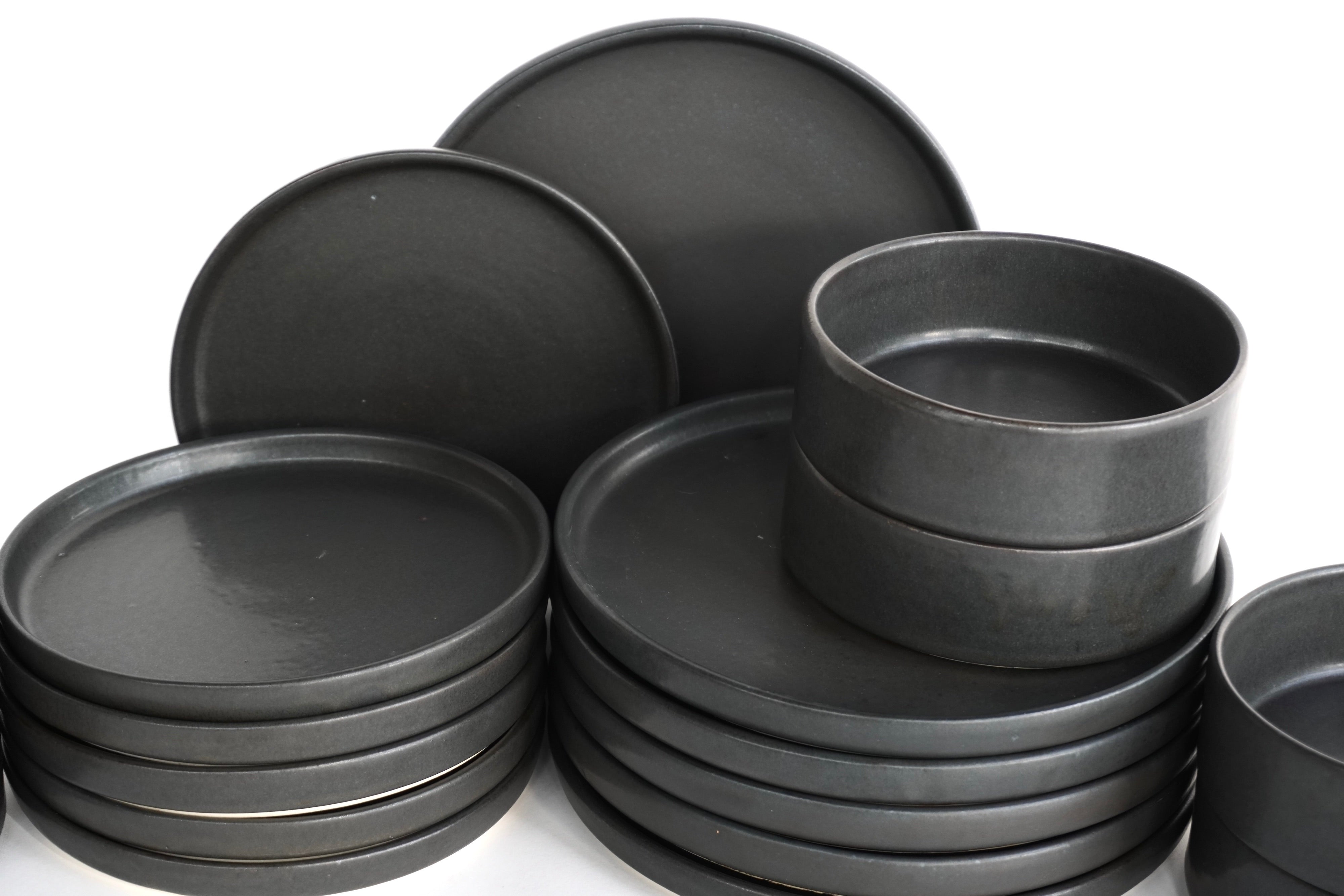 Piedra Negra Set de Vajilla Sencillo Con Pared para 6 Personas
