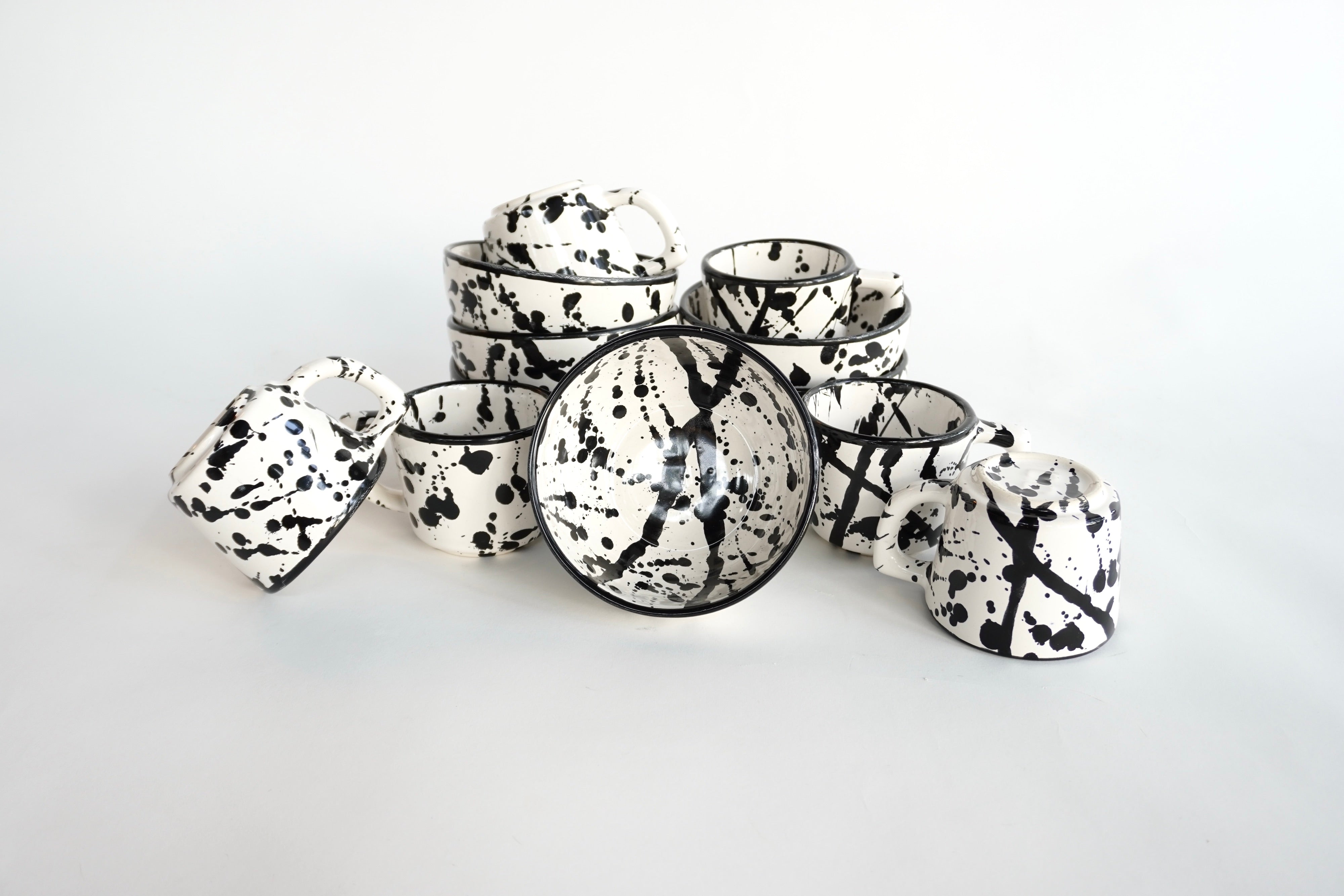 Set de Tazas 8 Oz & Bowls Consomeros Negro Maya Brillante para 6 Personas