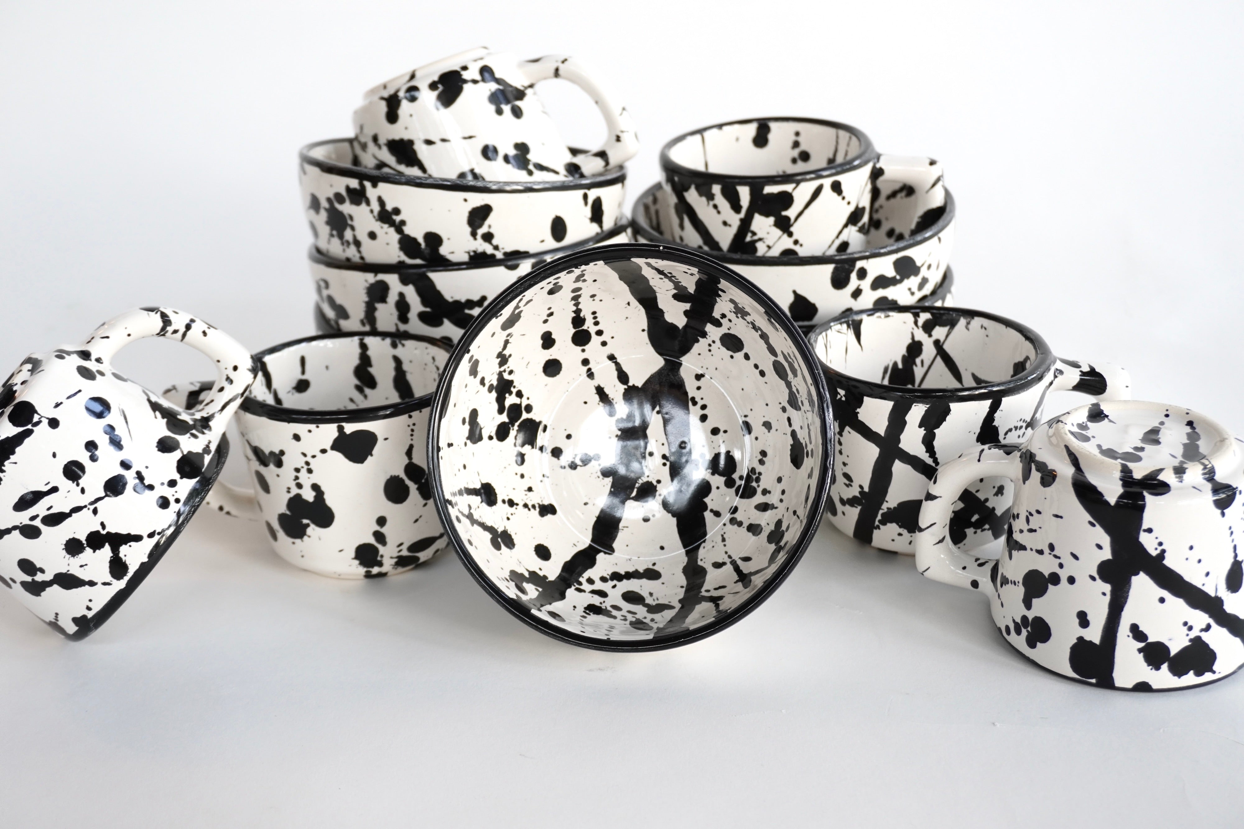 Set de Tazas 8 Oz & Bowls Consomeros Negro Maya Brillante para 6 Personas