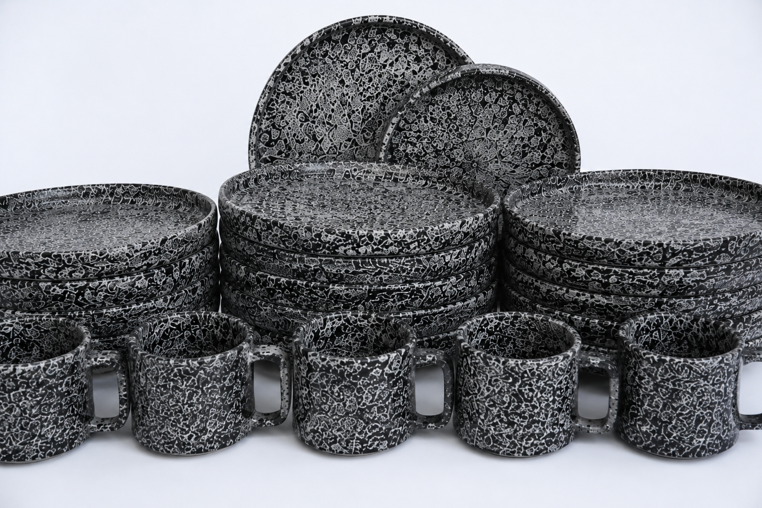 Black grey mate | Set de vajilla línea clásica para 6 personas (con platos trinche & bowls con pared)