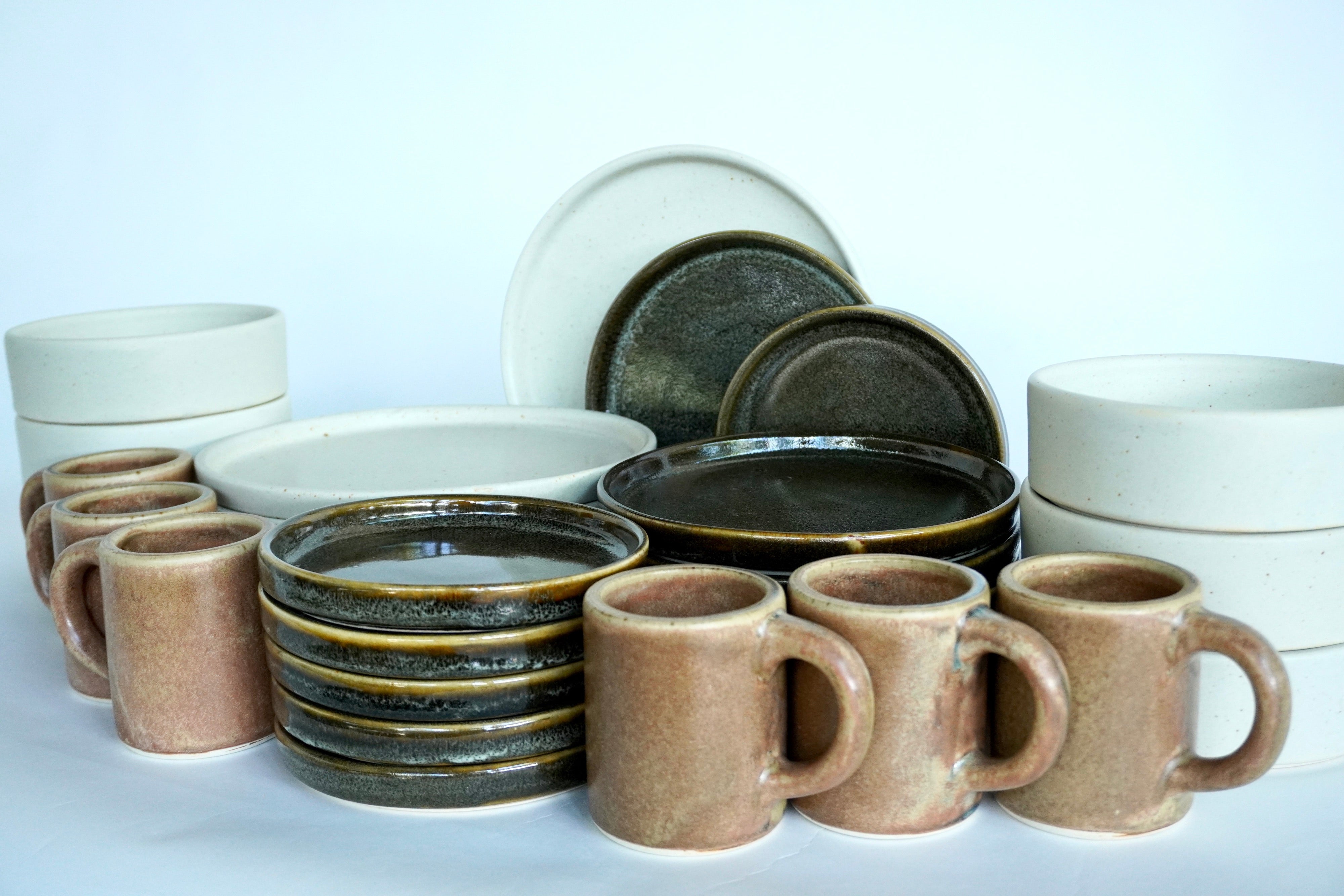 Arena blanca, Bio & Terracota | Set de vajilla línea rústica para 6 personas