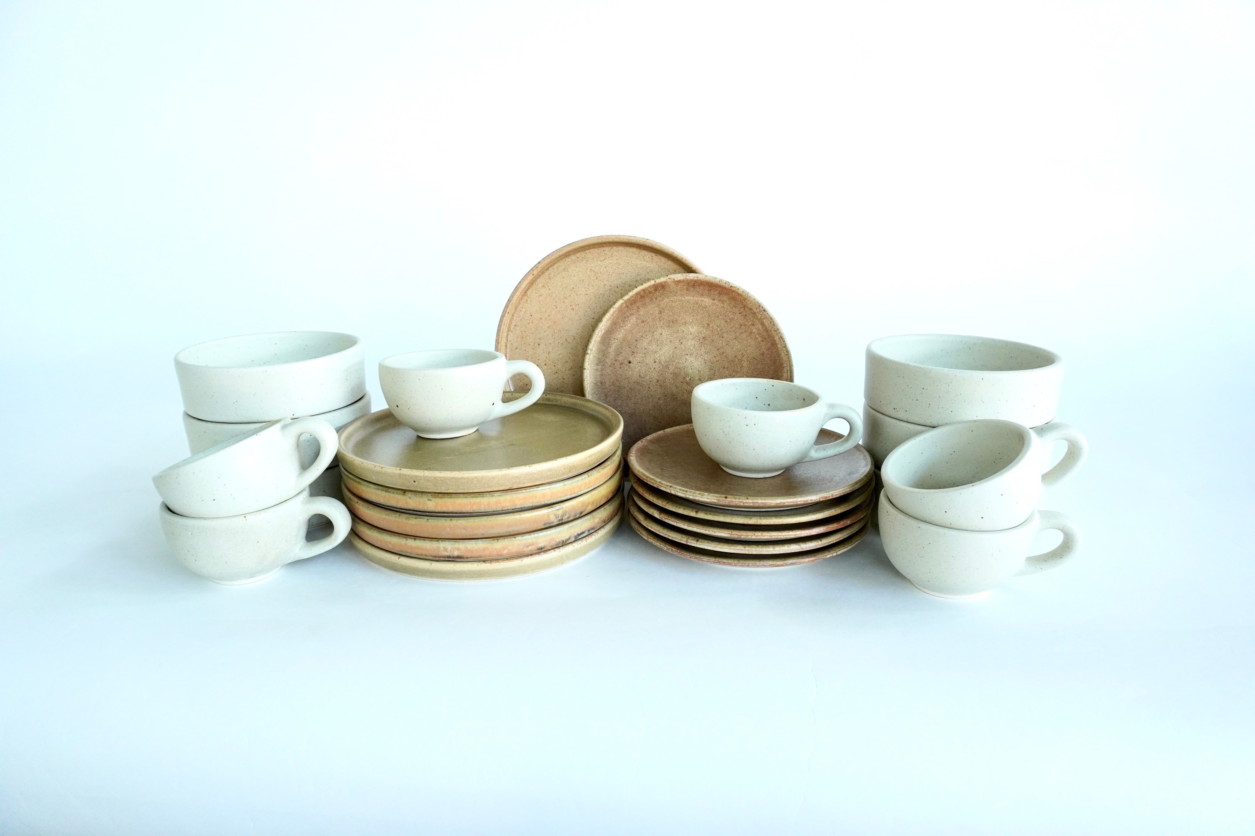 Mixta Terracota & Arena blanca | Set de vajilla línea rústica para 6 personas (con platos postre planos)