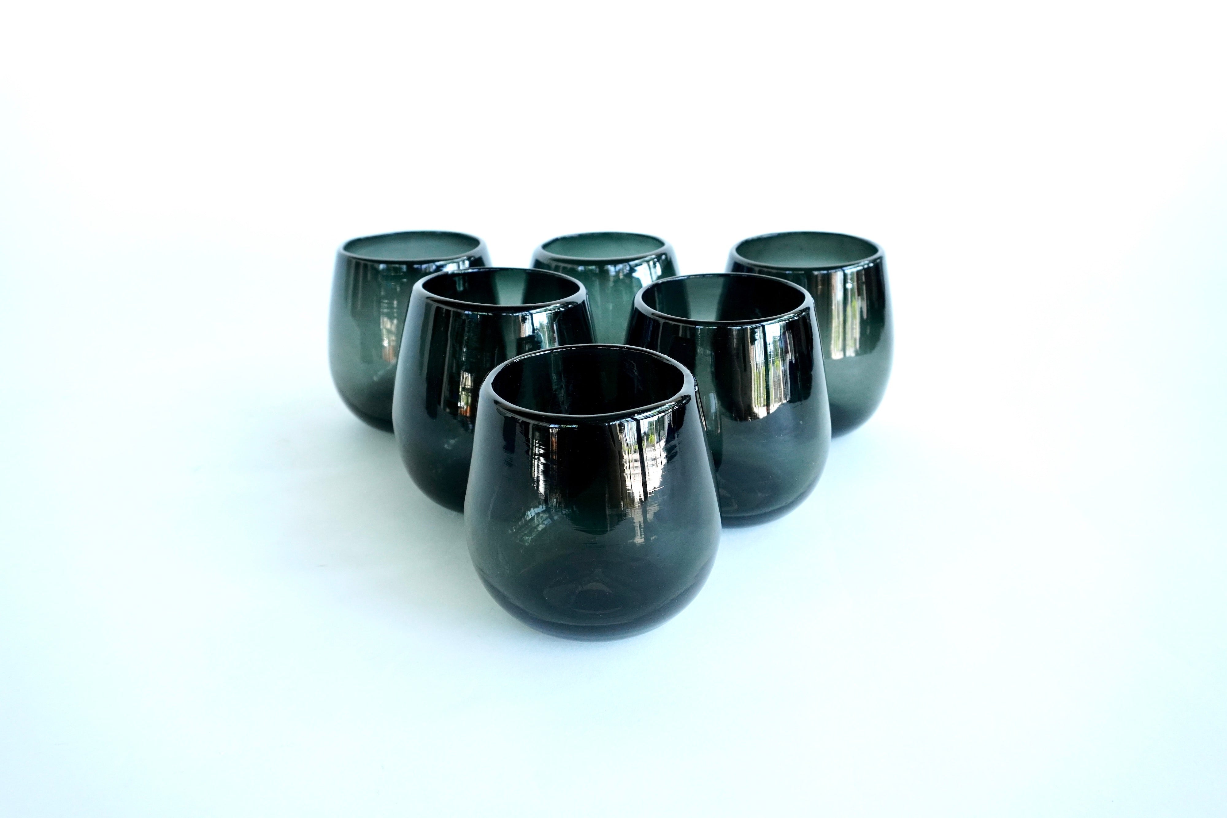 Grafito stemless | Set de 6 vasos de vidrio soplado