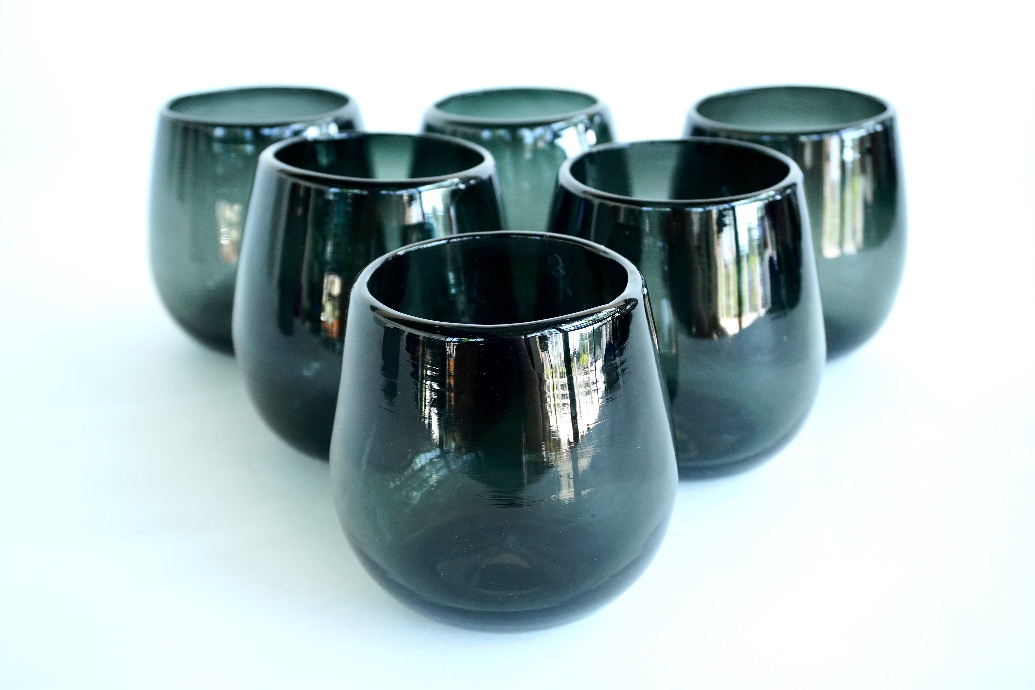 Grafito stemless | Set de 6 vasos de vidrio soplado