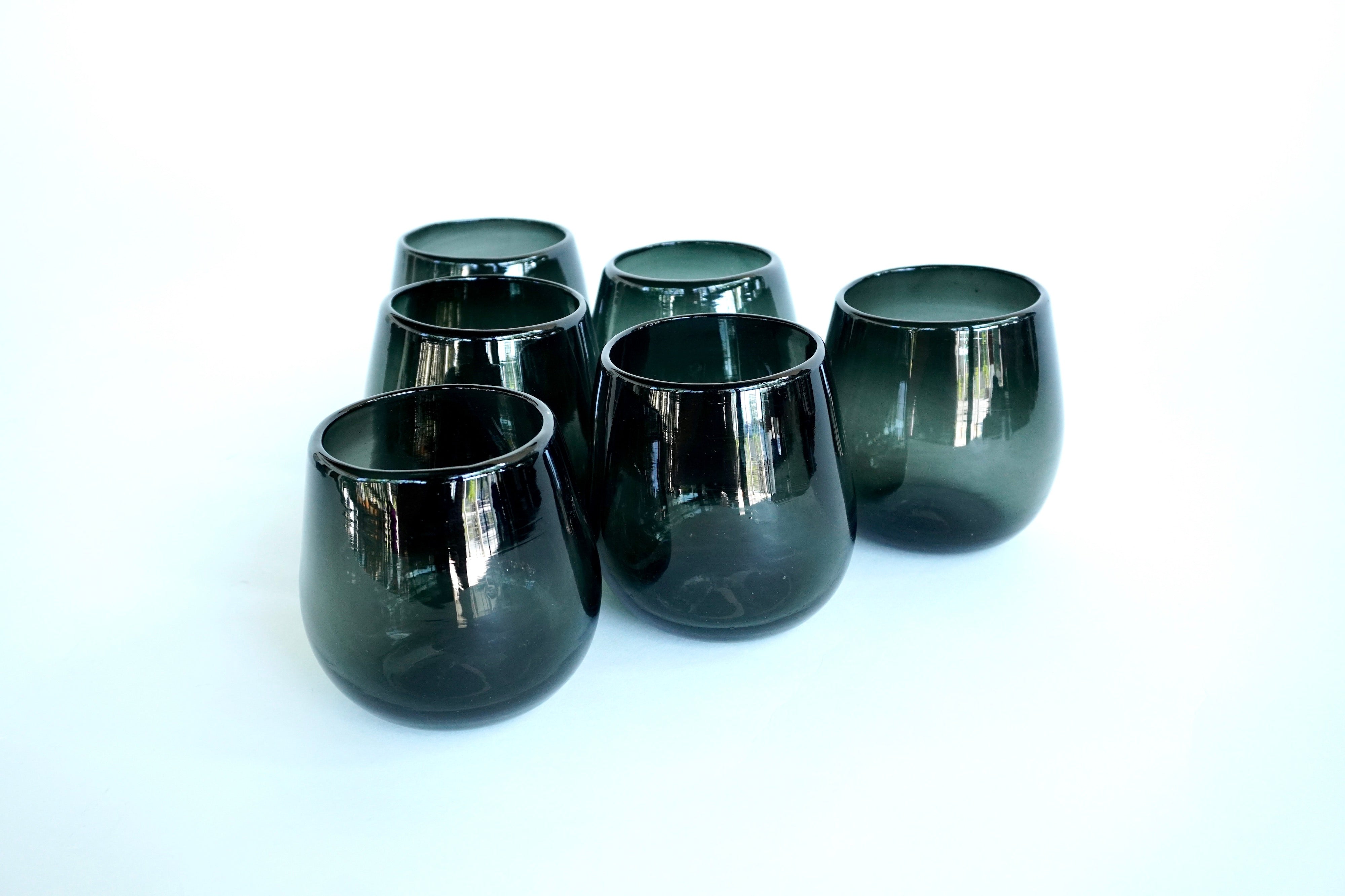 Grafito stemless | Set de 6 vasos de vidrio soplado
