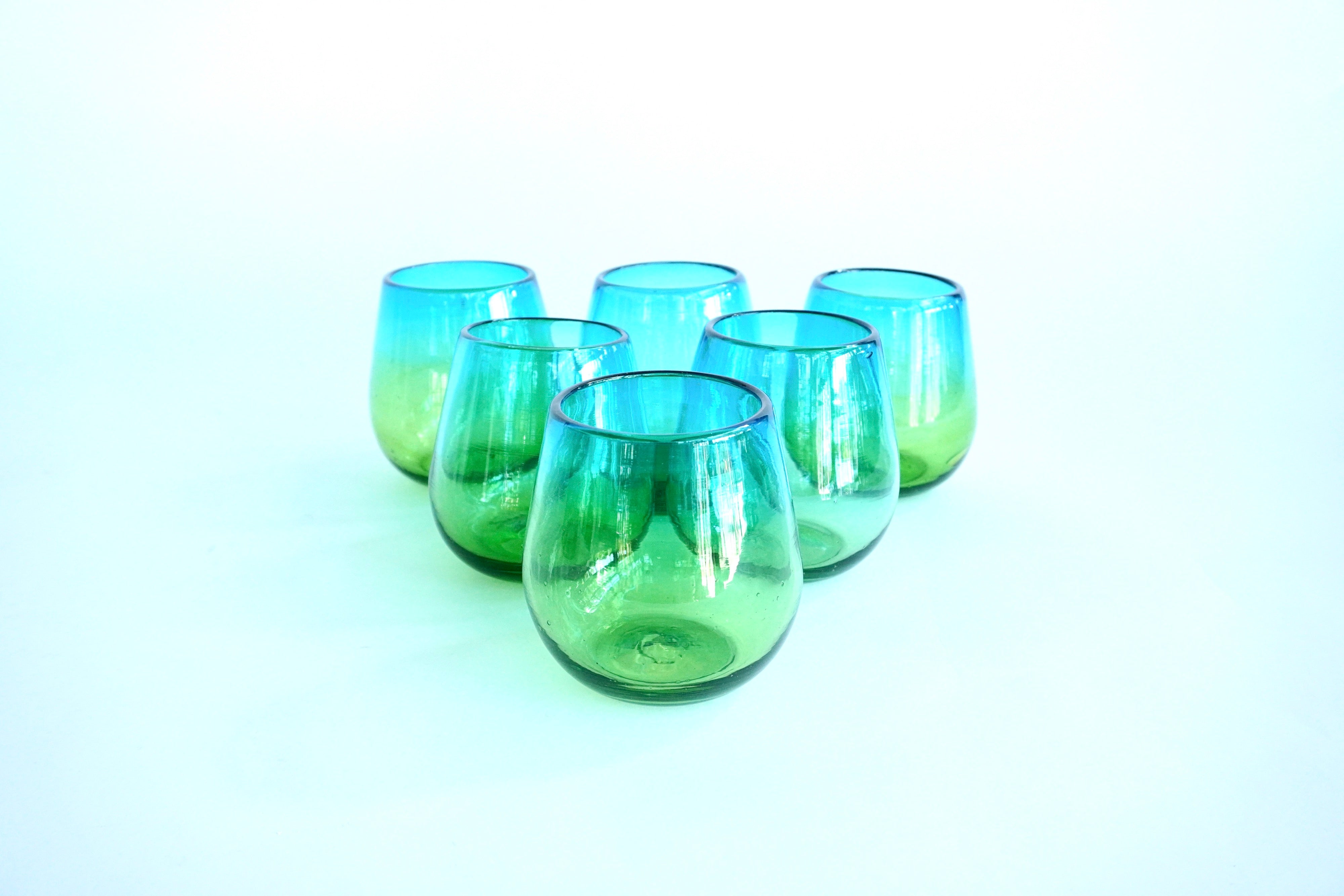Degrade Turquesa & Ambar stemless | Set de 6 vasos de vidrio soplado