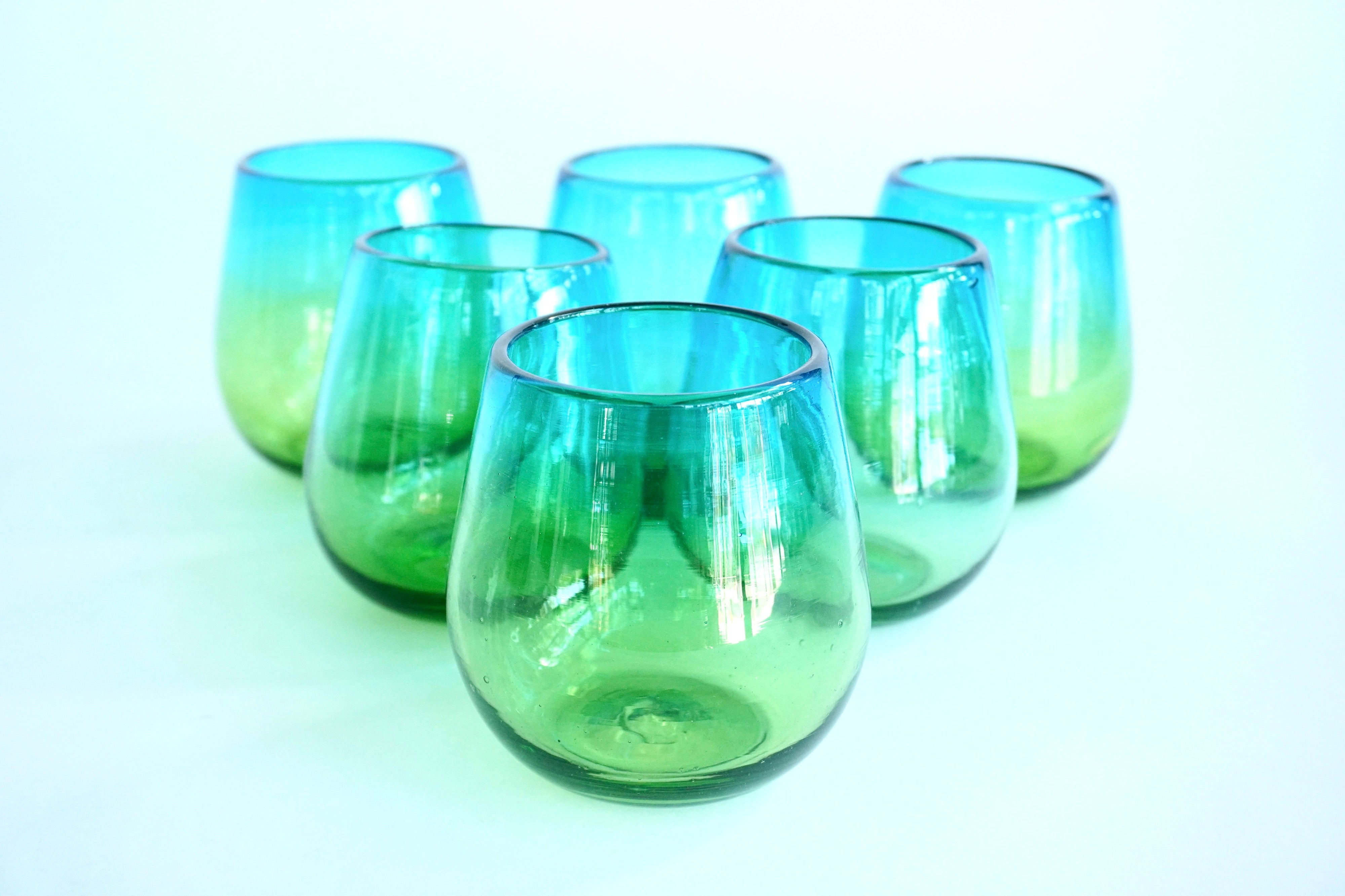 Degrade Turquesa & Ambar stemless | Set de 6 vasos de vidrio soplado