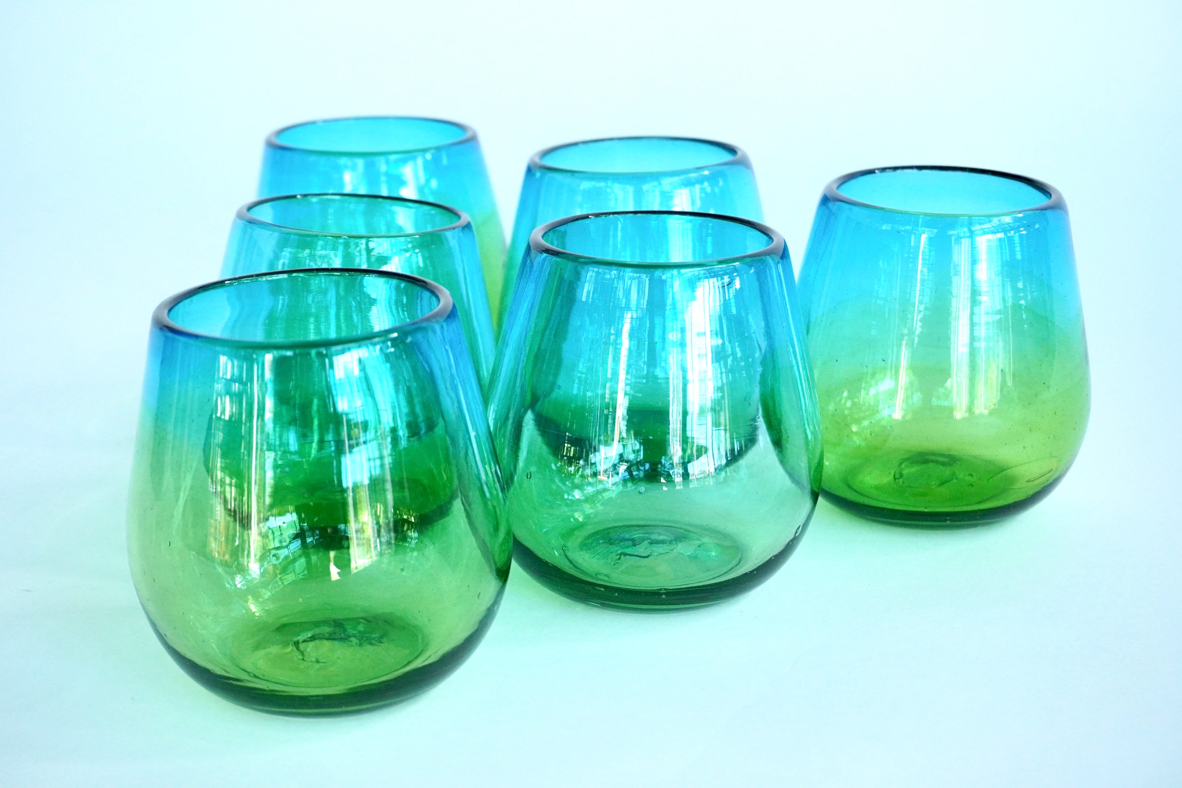 Degrade Turquesa & Ambar stemless | Set de 6 vasos de vidrio soplado