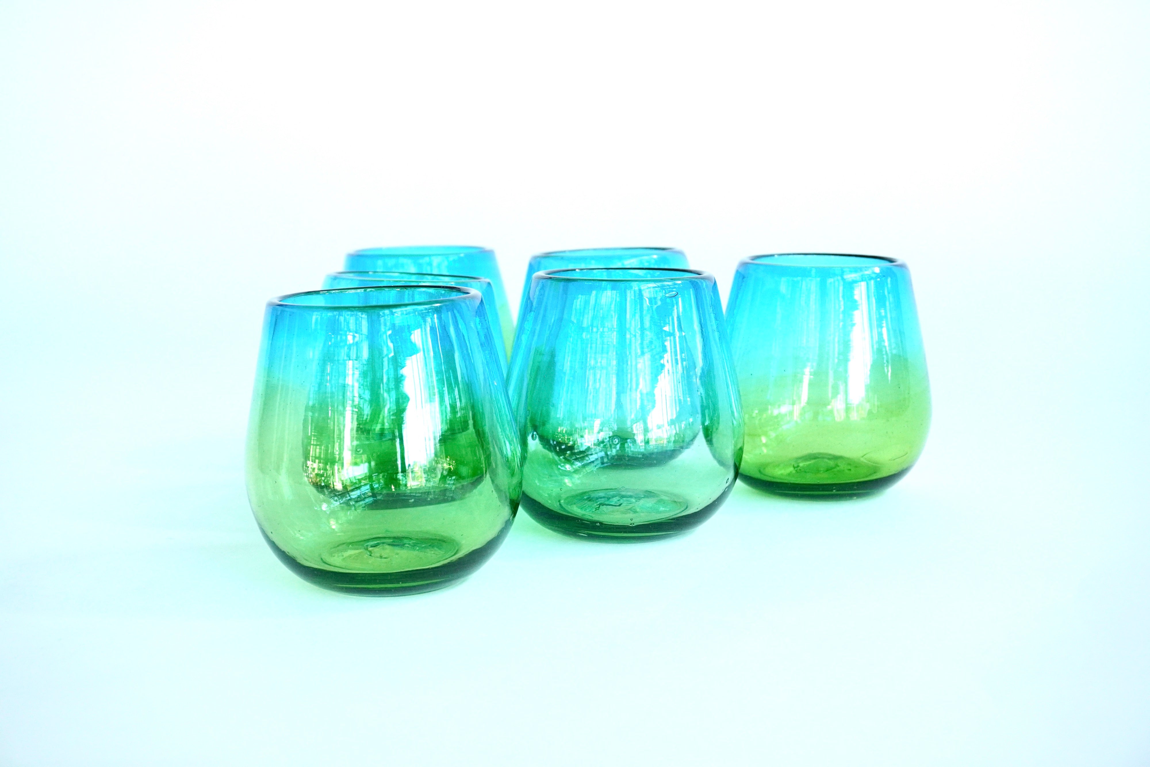 Degrade Turquesa & Ambar stemless | Set de 6 vasos de vidrio soplado