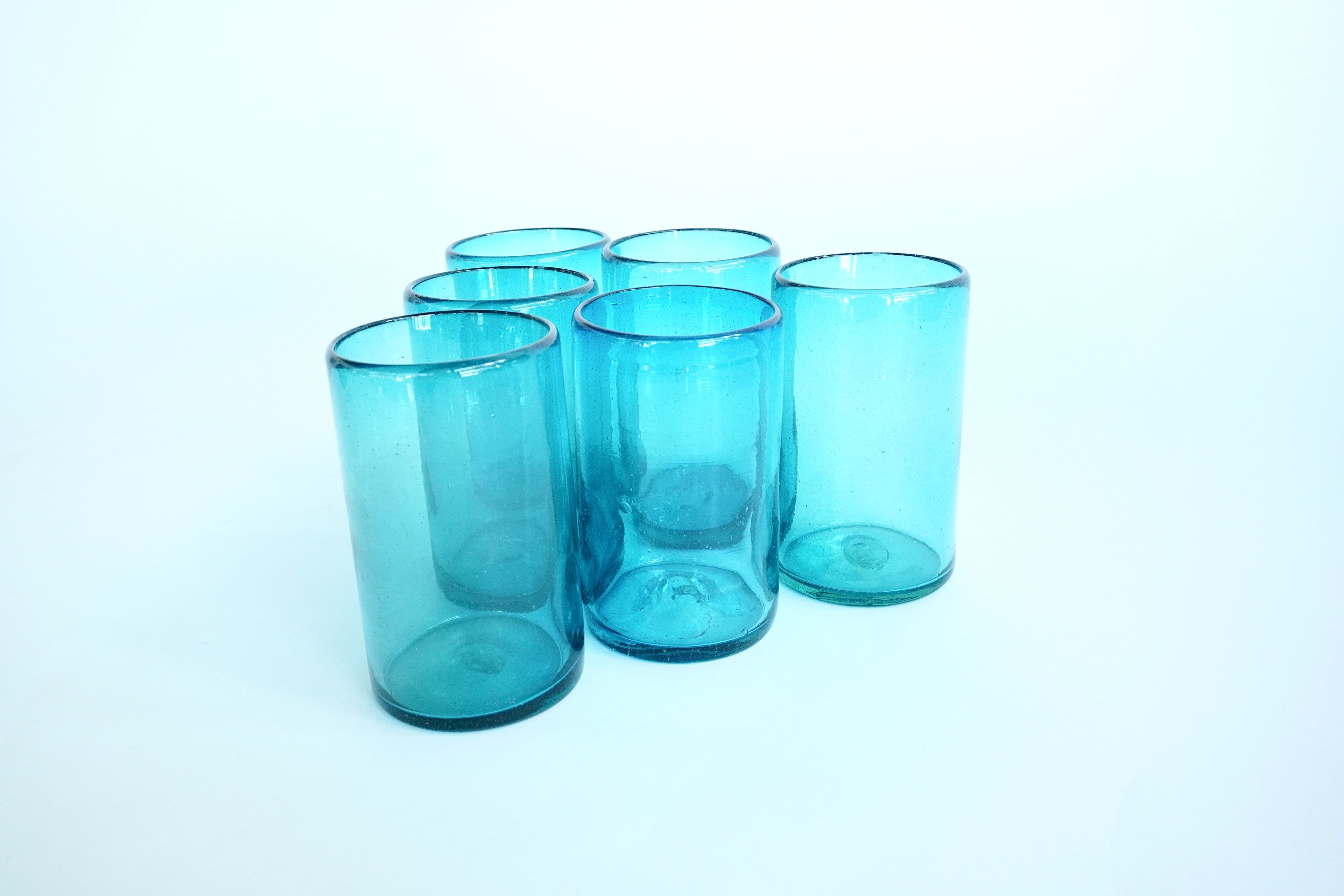 Turquesa altos | Set de 6 vasos de vidrio soplado