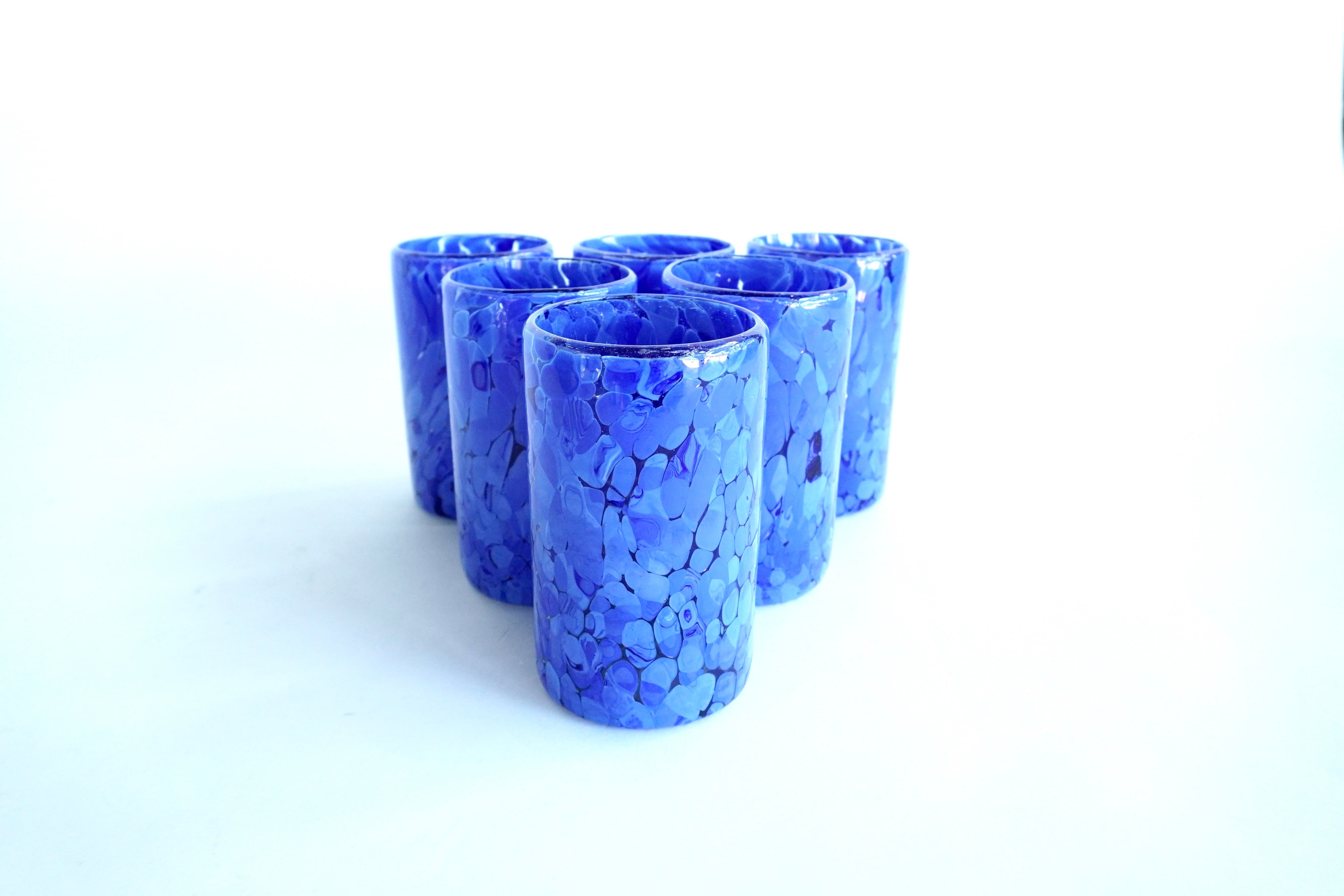 Gardenia cobalto altos | Set de 6 vasos de vidrio soplado