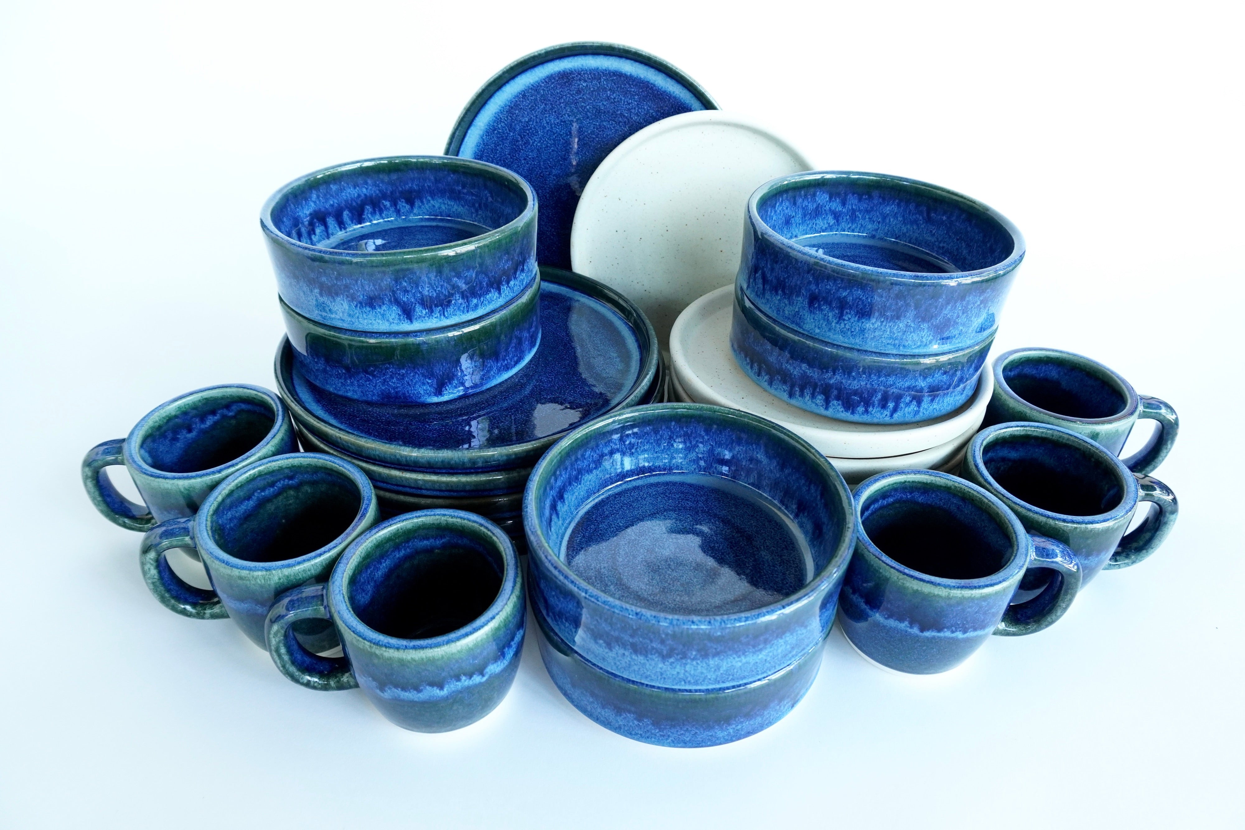 Indigo & Arena blanca | Set de vajilla línea rústica para 6 personas