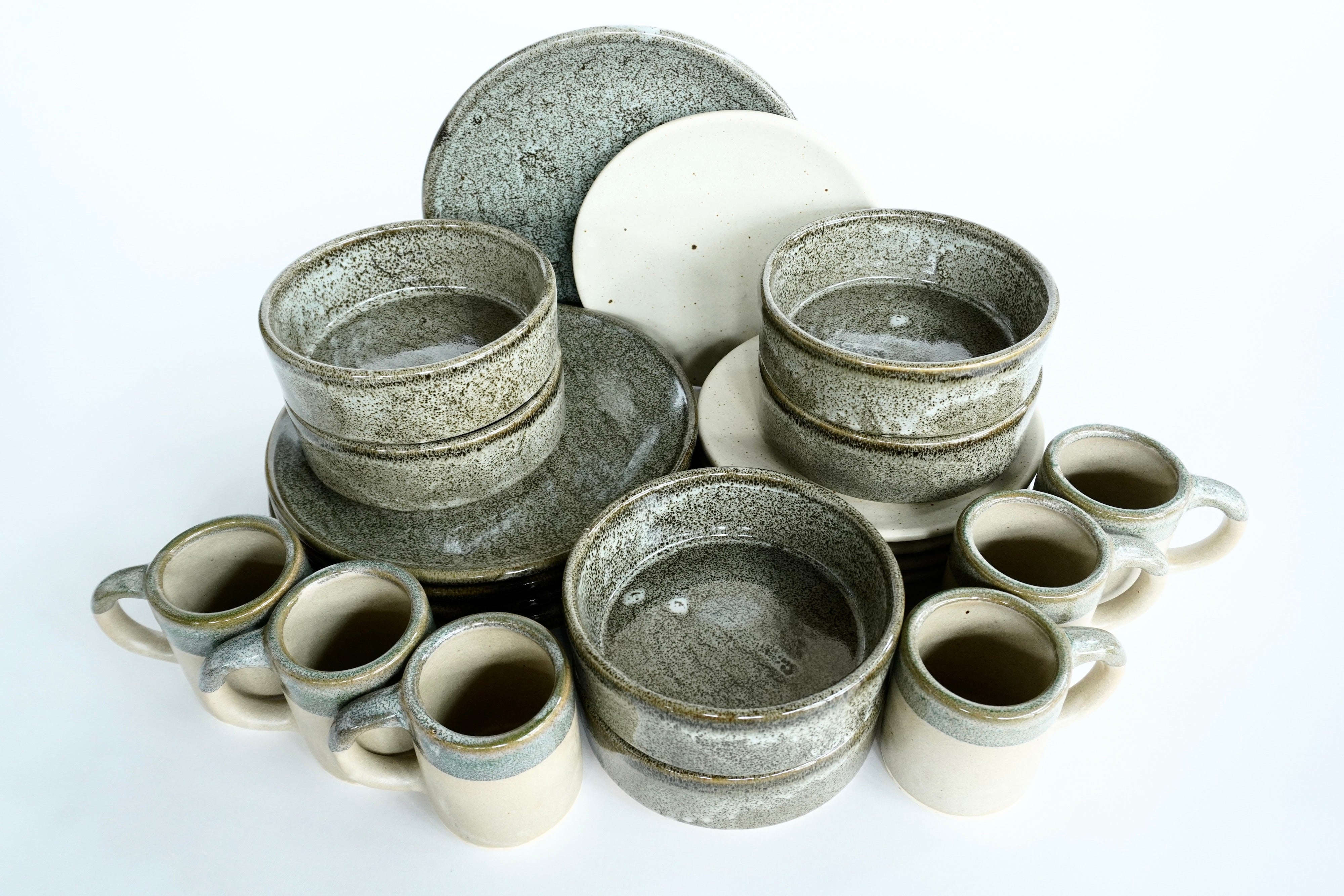 Bio & Arena blanca | Set de vajilla línea rústica para 6 personas (platos planos)