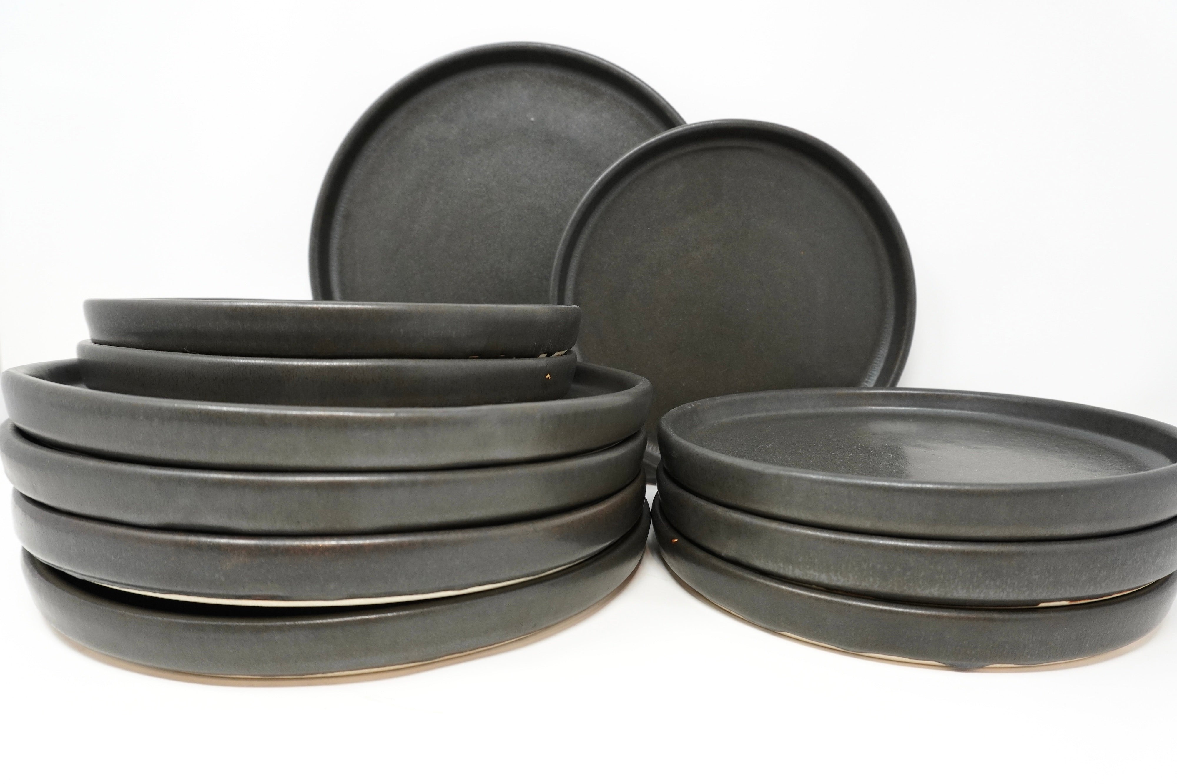 Piedra Negra Set de Platos Trinche & Postre Con Pared para 6 Personas