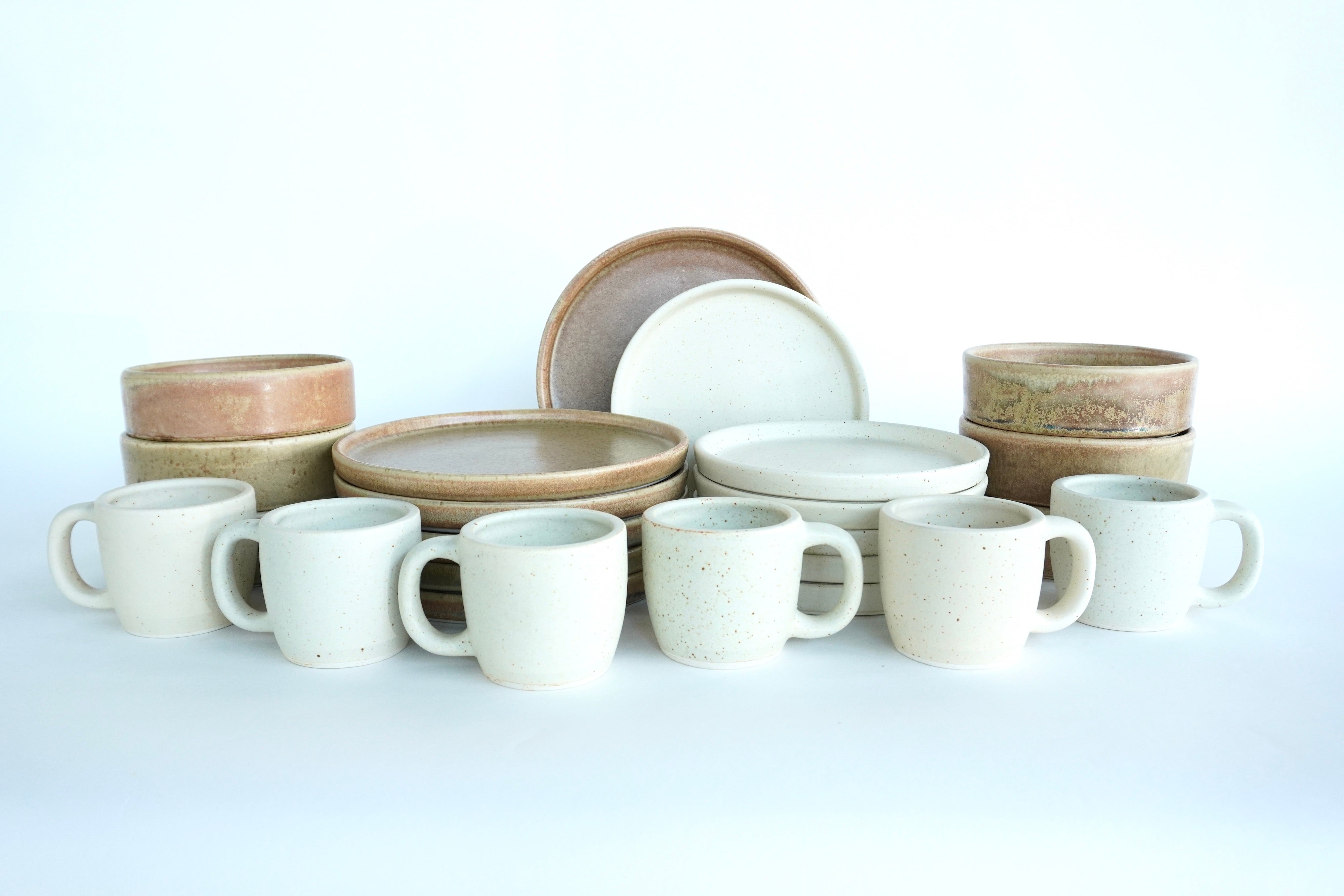 Terracota & Arena blanca | Set de vajilla línea rústica para 6 personas (con bowls con pared & tazas tarro de 12 oz)